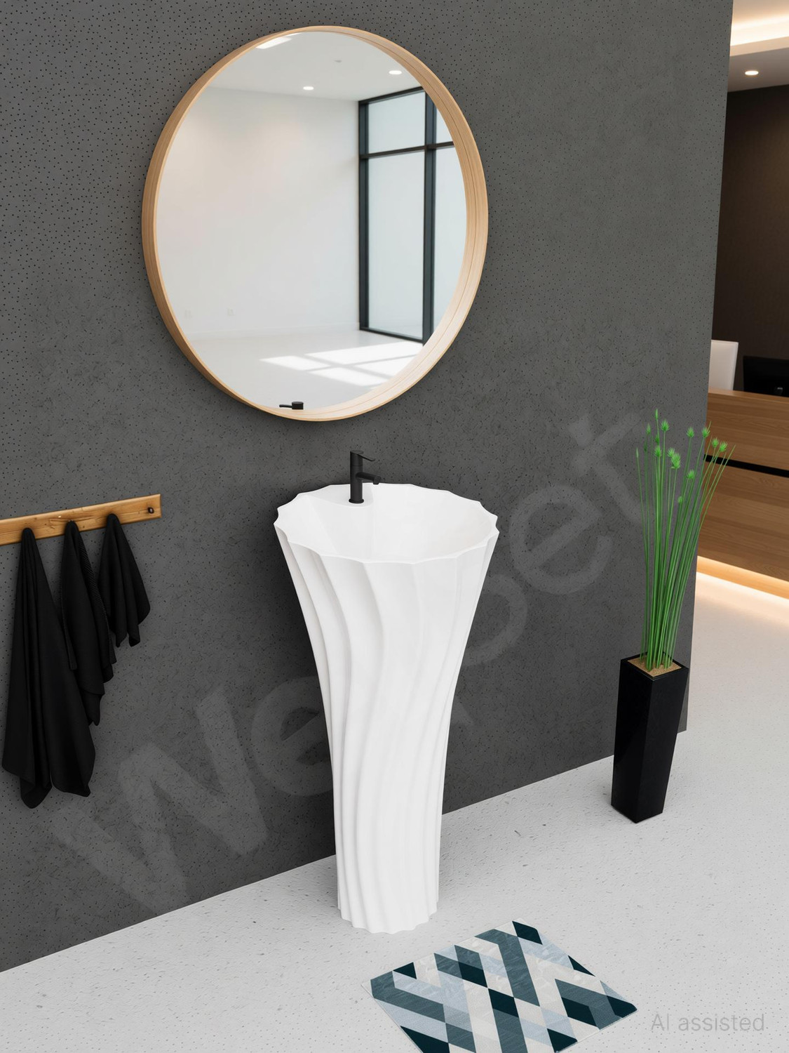 Image of Well Set Luxury Ceramic One Piece Basin Premium Stand Wash Basin Round For Home | Office | Hotel Pedestal Basin