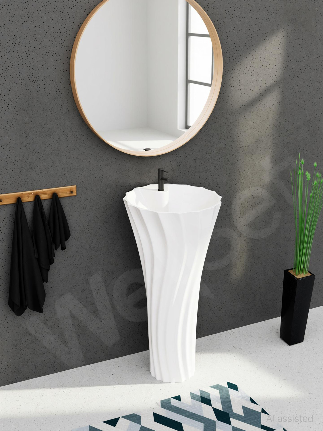 Image of Well Set Luxury Ceramic One Piece Basin Premium Stand Wash Basin Round For Home | Office | Hotel Pedestal Basin