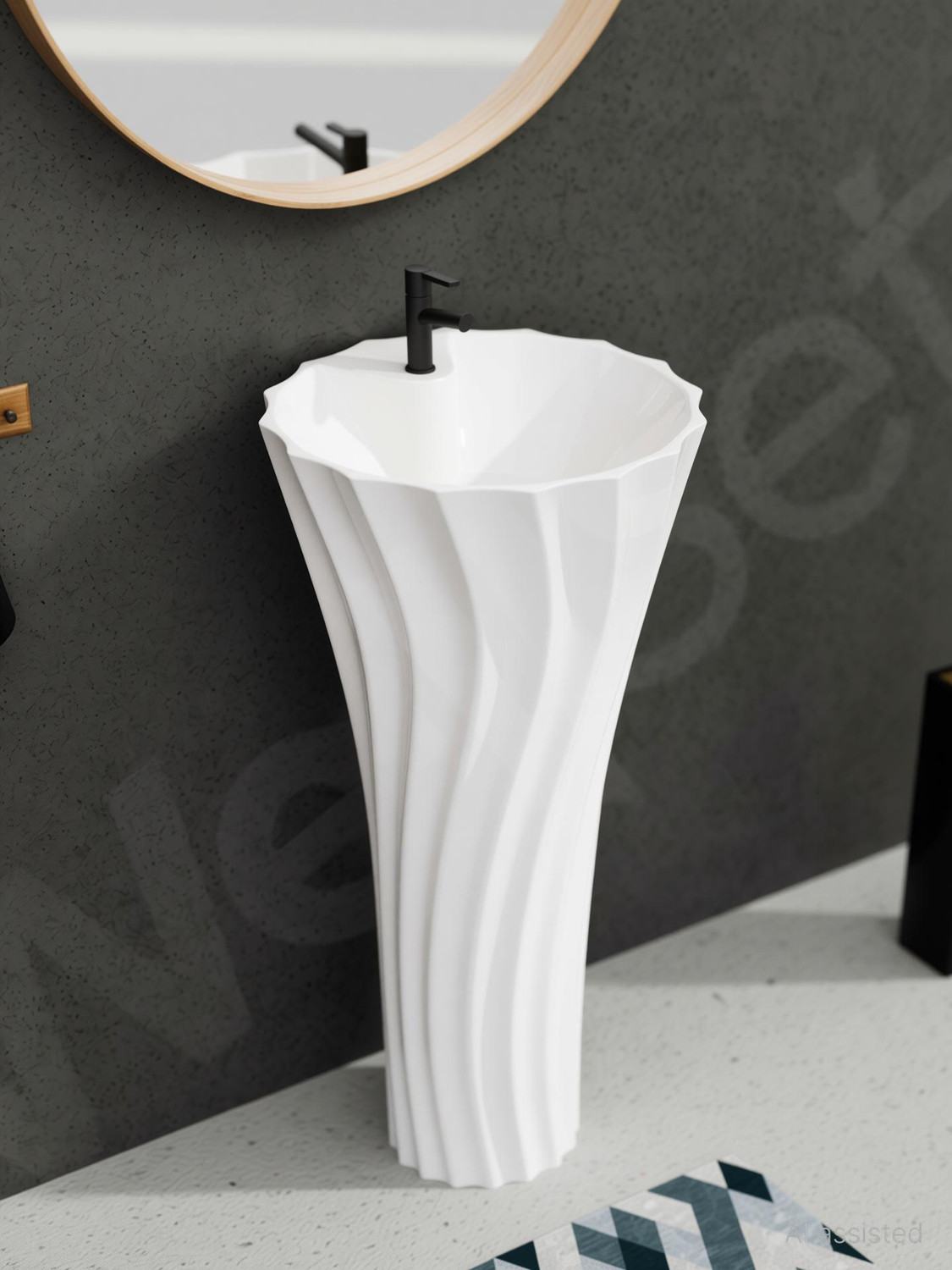 Image of Well Set Luxury Ceramic One Piece Basin Premium Stand Wash Basin Round For Home | Office | Hotel Pedestal Basin