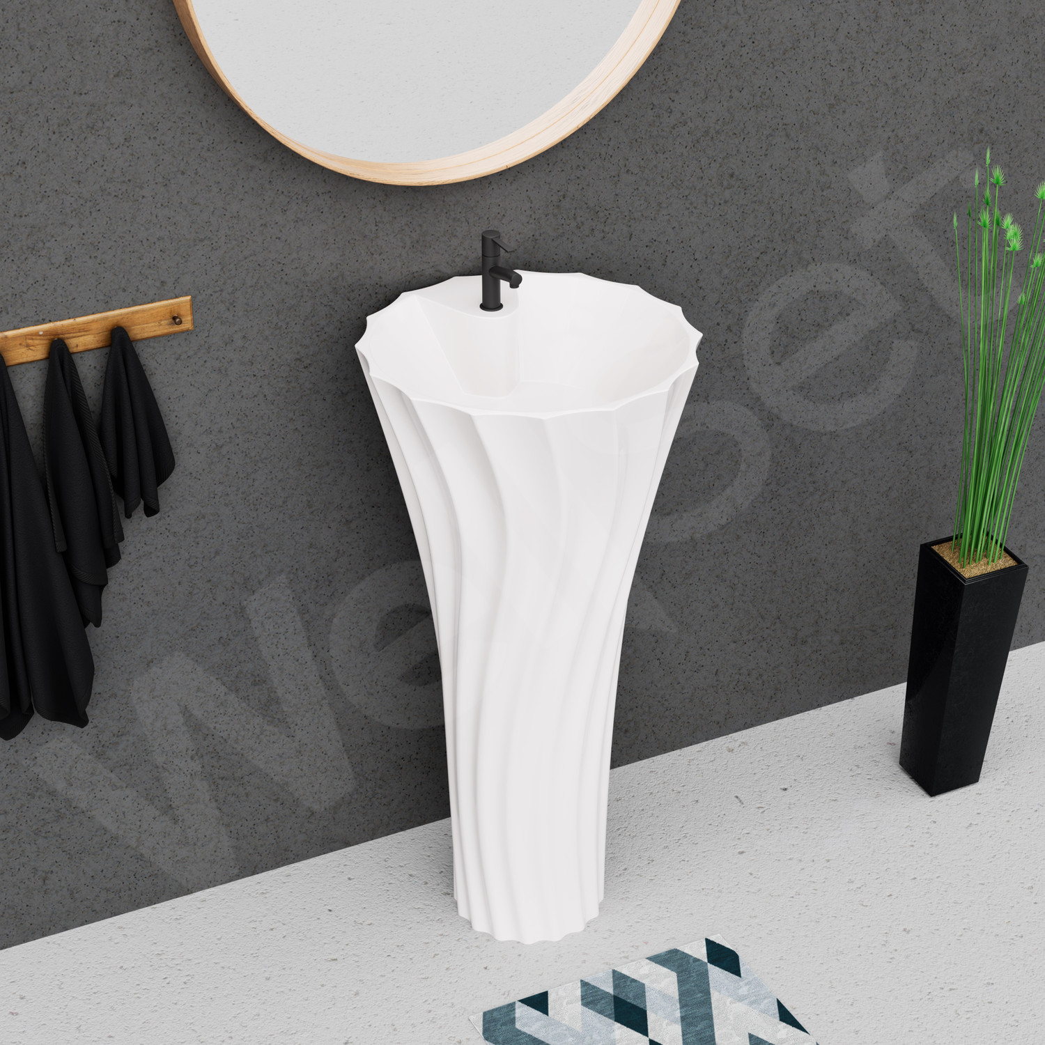 Image of Well Set Luxury Ceramic One Piece Basin Premium Stand Wash Basin Round For Home | Office | Hotel Pedestal Basin