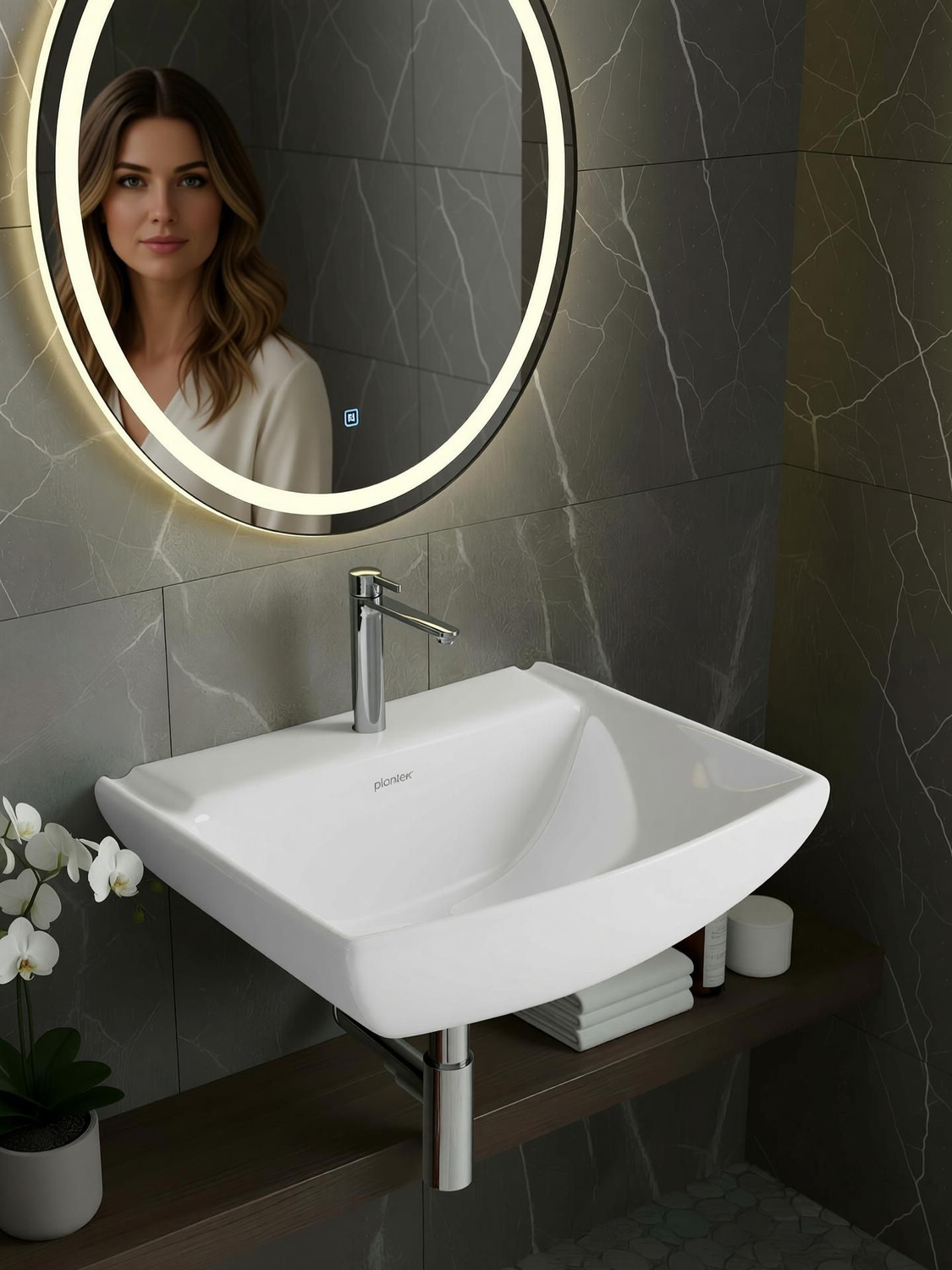 Image of Plantex Washbasin for Bathroom /Wall hung Washbasin /Bathrom Basin Ceramic Wash Basin /Wash Basin for Bathroom /Basin for Home- (APS-1174) Wall Hung Basin (White)