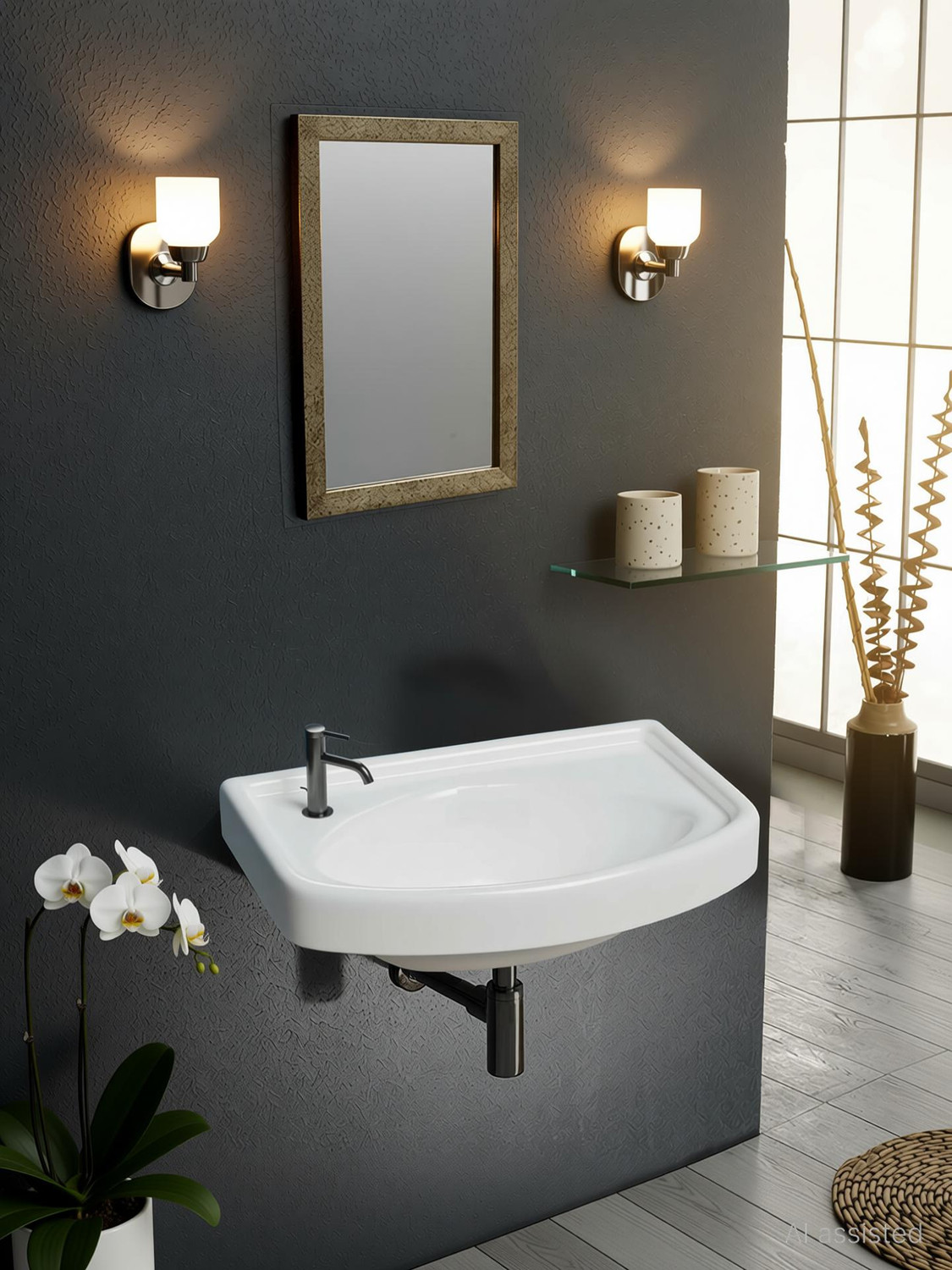 Image of Glexero Premium Quality Ceramic Wash Basin (12x18 Inch) Regular Wall Mounted Wash Basin Wall Hung Basin