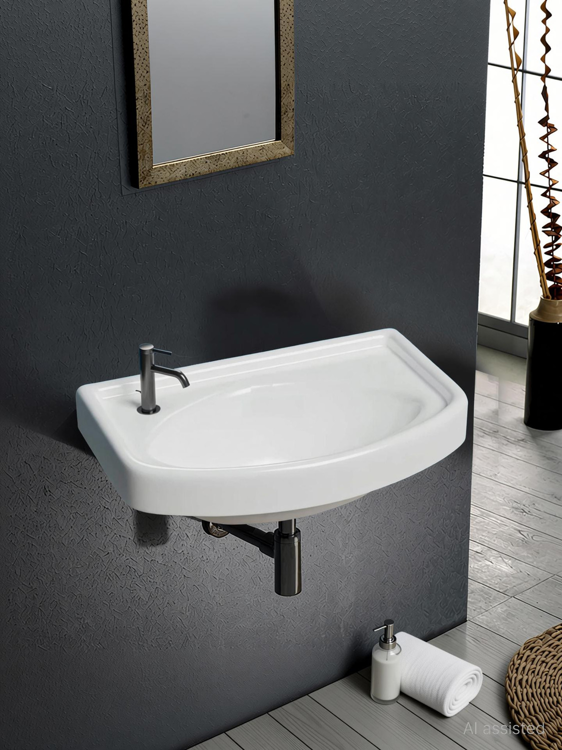 Image of Glexero Premium Quality Ceramic Wash Basin (12x18 Inch) Regular Wall Mounted Wash Basin Wall Hung Basin