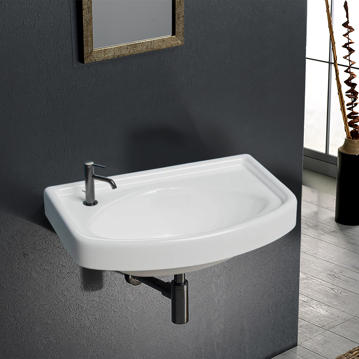 Image of Glexero Premium Quality Ceramic Wash Basin (12x18 Inch) Regular Wall Mounted Wash Basin Wall Hung Basin
