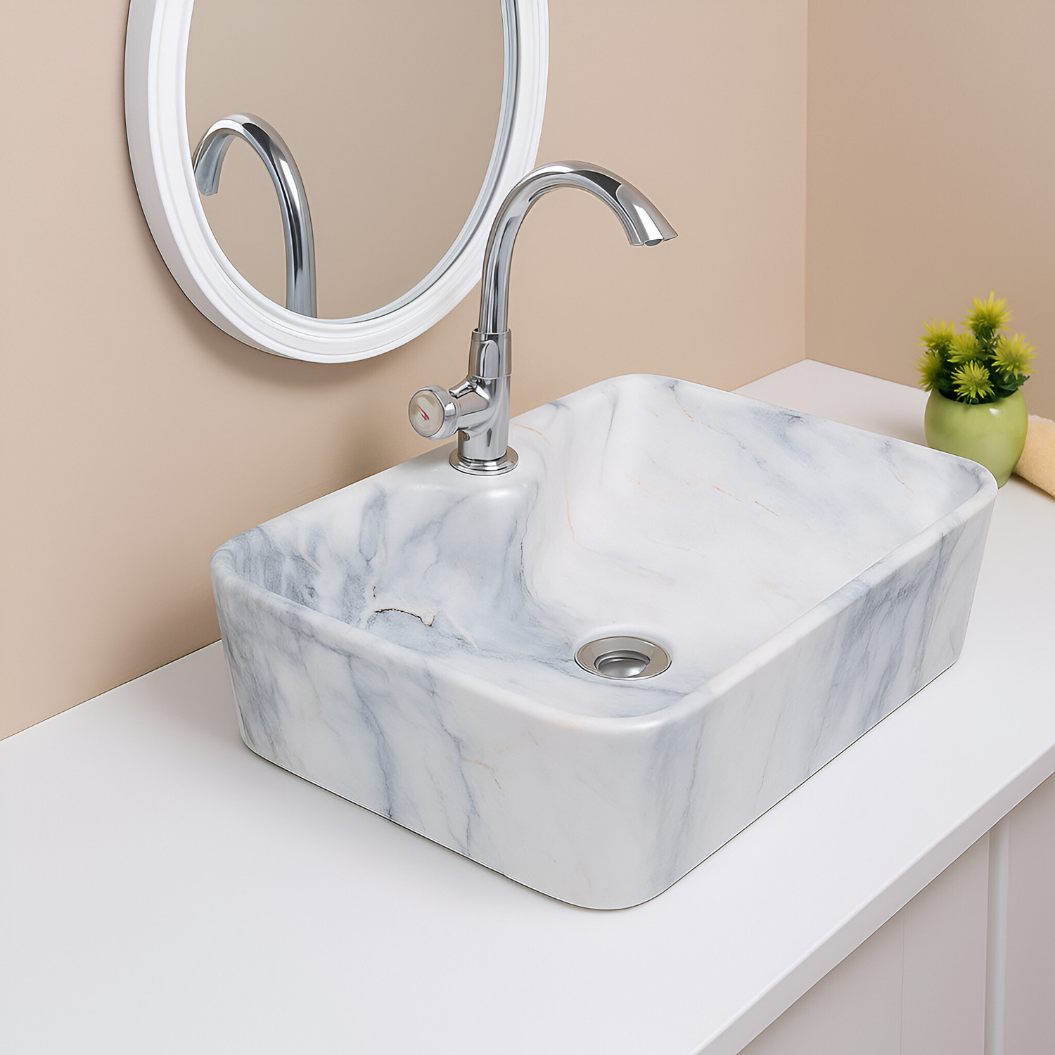Image of OSOSAM Designer Ceramic Tabletop Vessel Sink Wash Basin For Bathroom (19 x 15 x 5 Inch) Counter Top