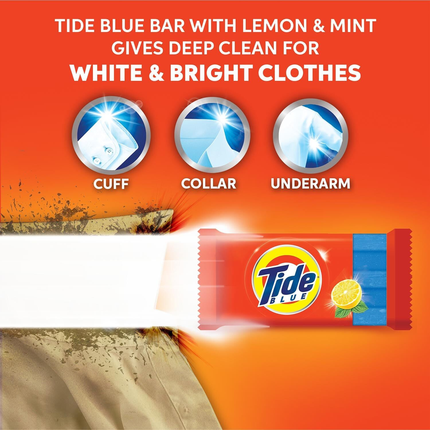 Image of Tide Blue Detergent Bar Soap, Super Value Pack of 8 Bars, Removes Tough Stains,1.6 kg Detergent Bar