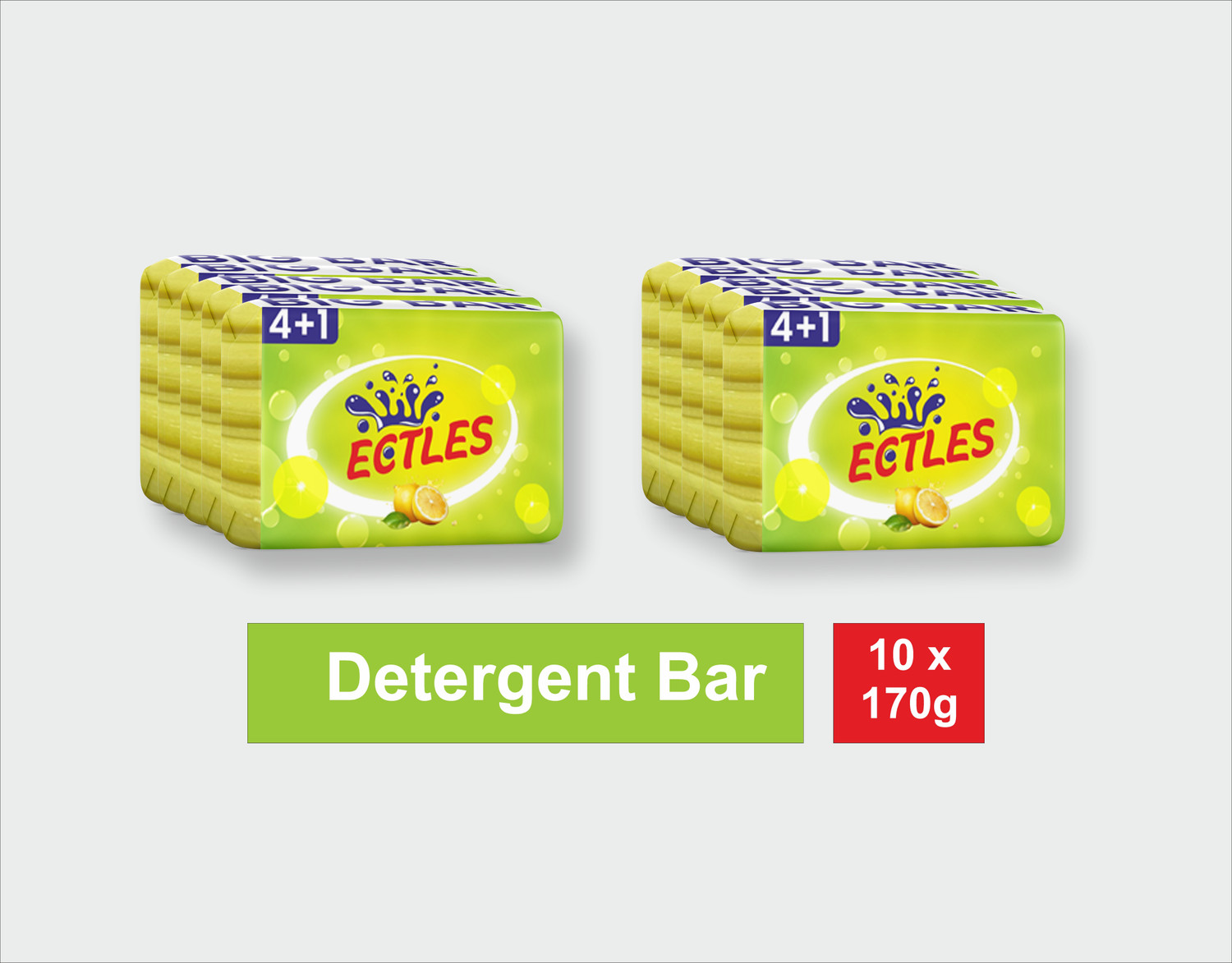 Image of ECTLES Cloth Washing Detergent Soap ( 170 Gram Pack OF 10 ) Detergent Bar