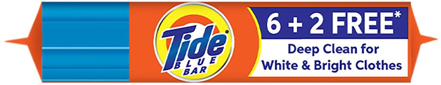 Image of Tide Blue Detergent Bar Soap, Super Value Pack of 8 Bars, Removes Tough Stains,1.6 kg Detergent Bar