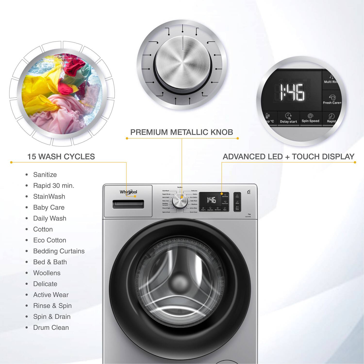 Whirlpool 7 kg 5 Star Inverter Front Load Washing Machine Silver - Image 5