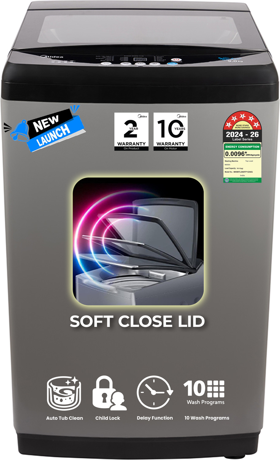 Image of Midea 9 kg Fully Automatic Top Load Grey (MWMTL090FP1GNIG)