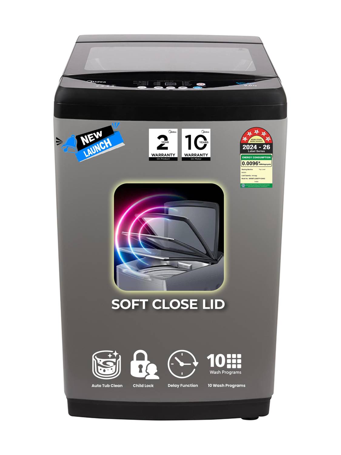 Midea 9 kg Fully Automatic Top Load Grey (MWMTL090FP1GNIG)