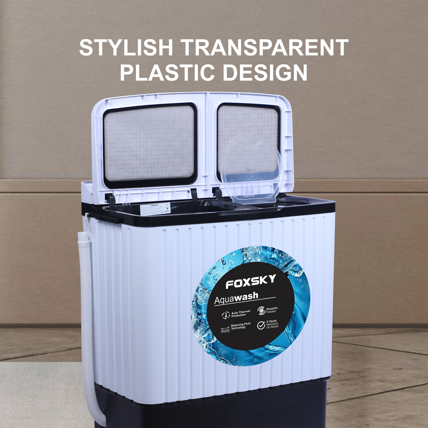 Image of FOXSKY 8 kg Semi Automatic Top Load Washing Machine White, Black