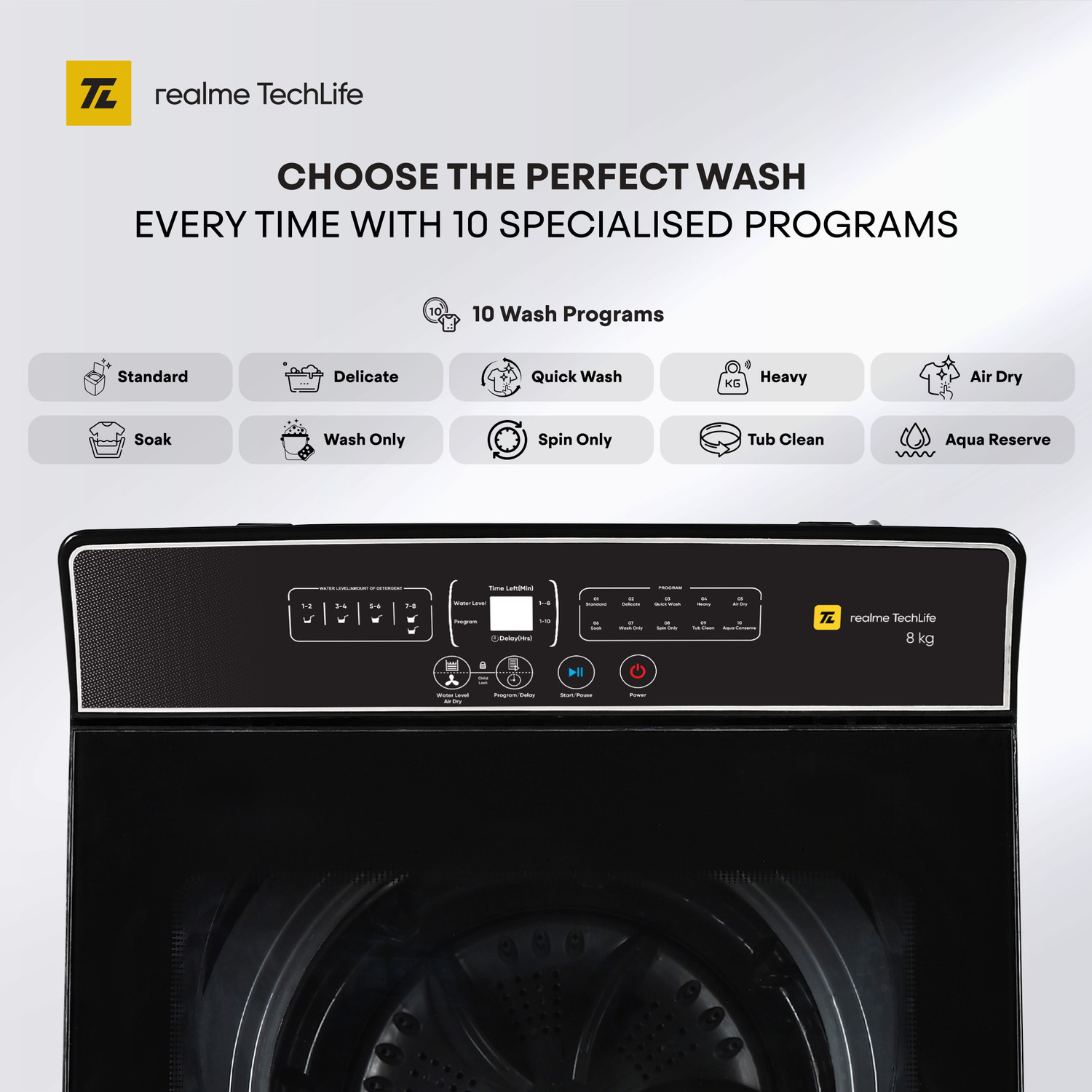 Image of realme TechLife 8 kg with Smart Sensors and Powerful Motor Fully Automatic Top Load Washing Machine Grey
