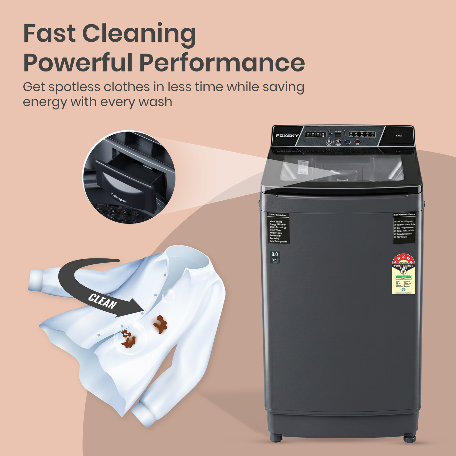 Image of FOXSKY 8 kg Fully Automatic Top Load Washing Machine Grey