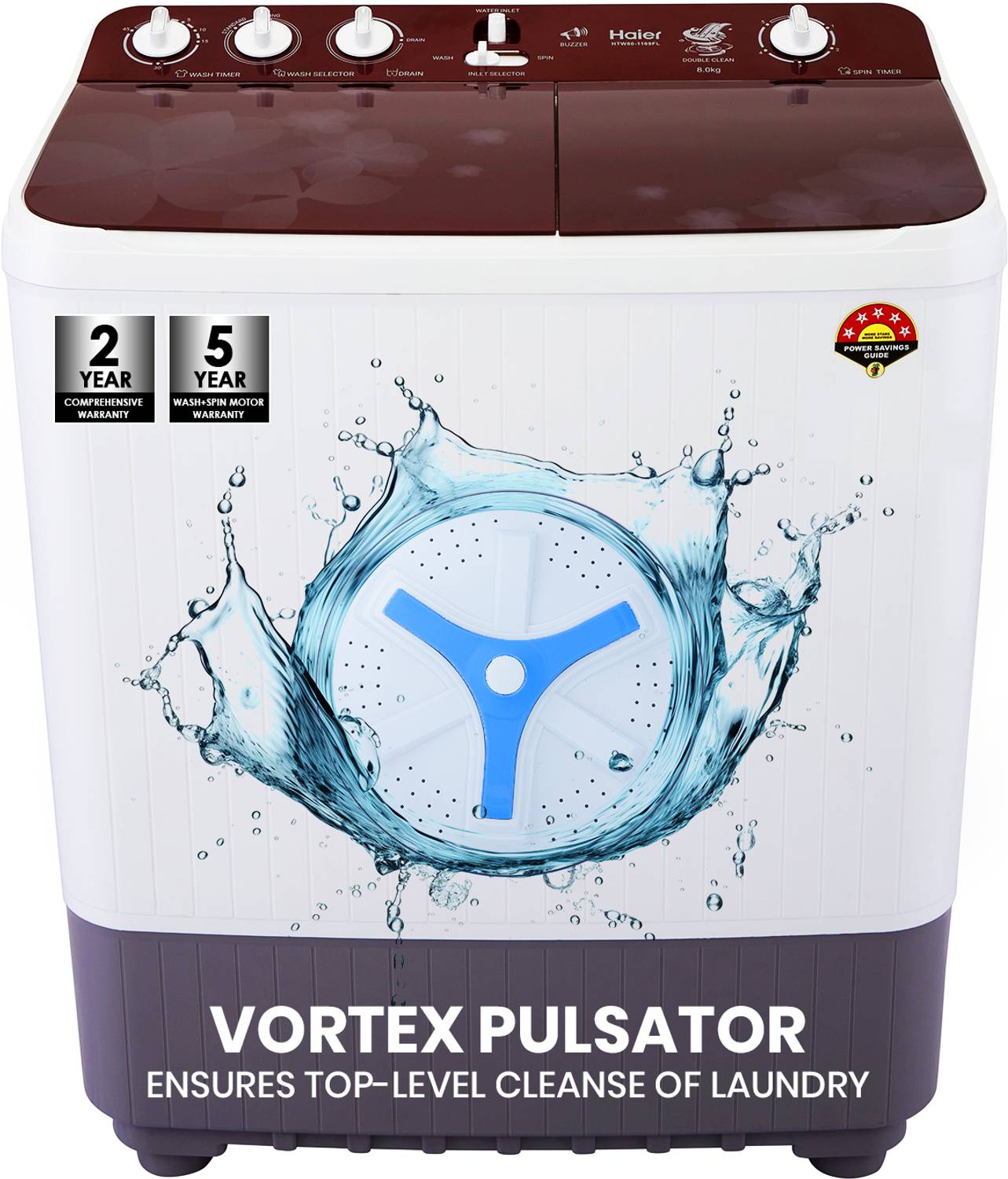 Haier 8 kg Anti Bacterial Vortex Pulsator, 1300 RPM, Softfall Technology, Spray Function, Wash Programs, Magic Filter, Rat Mesh Semi Automatic Top Load Washing Machine Multicolor