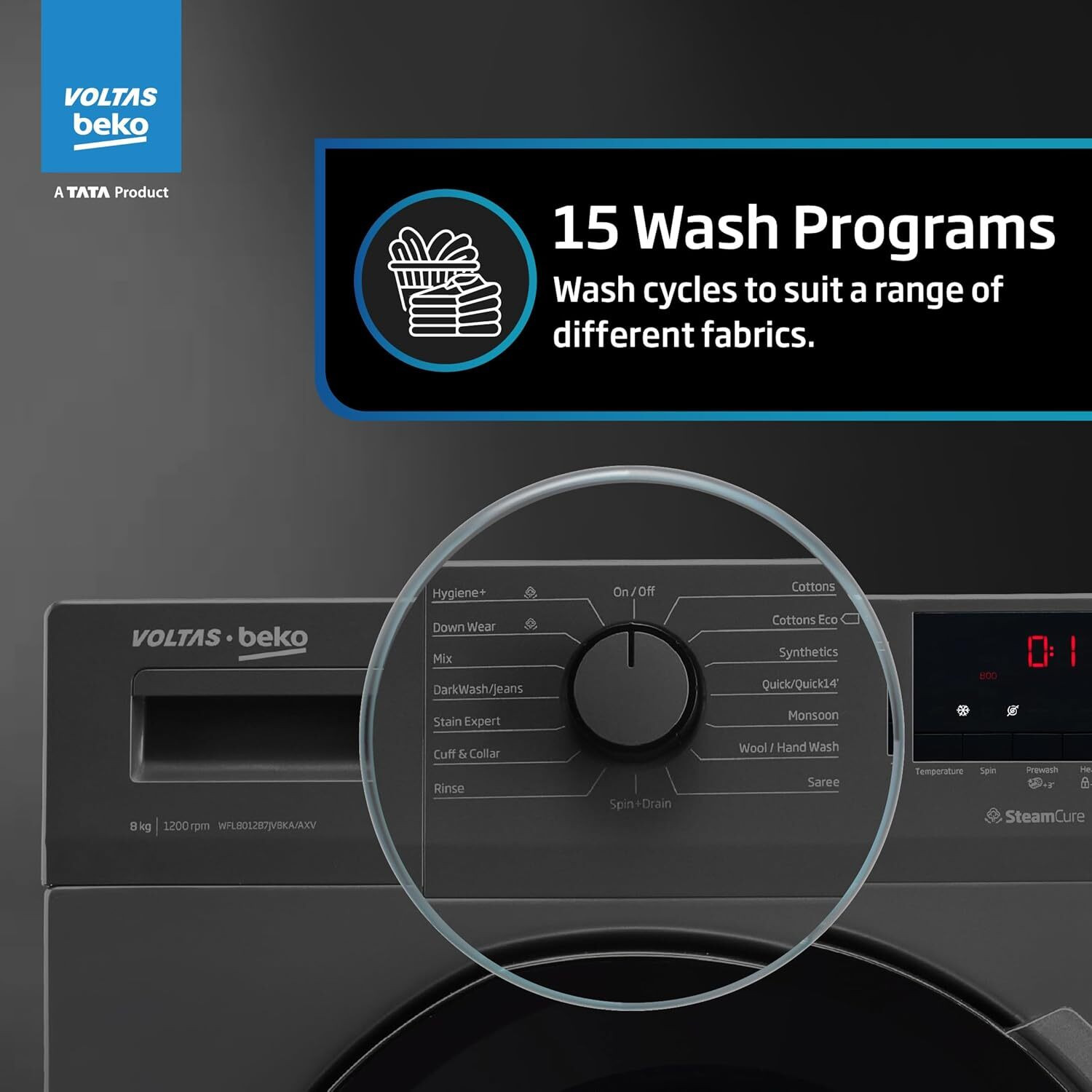Image of Voltas Beko 7 kg Fully Automatic Front Load Washing Machine with In-built Heater Black