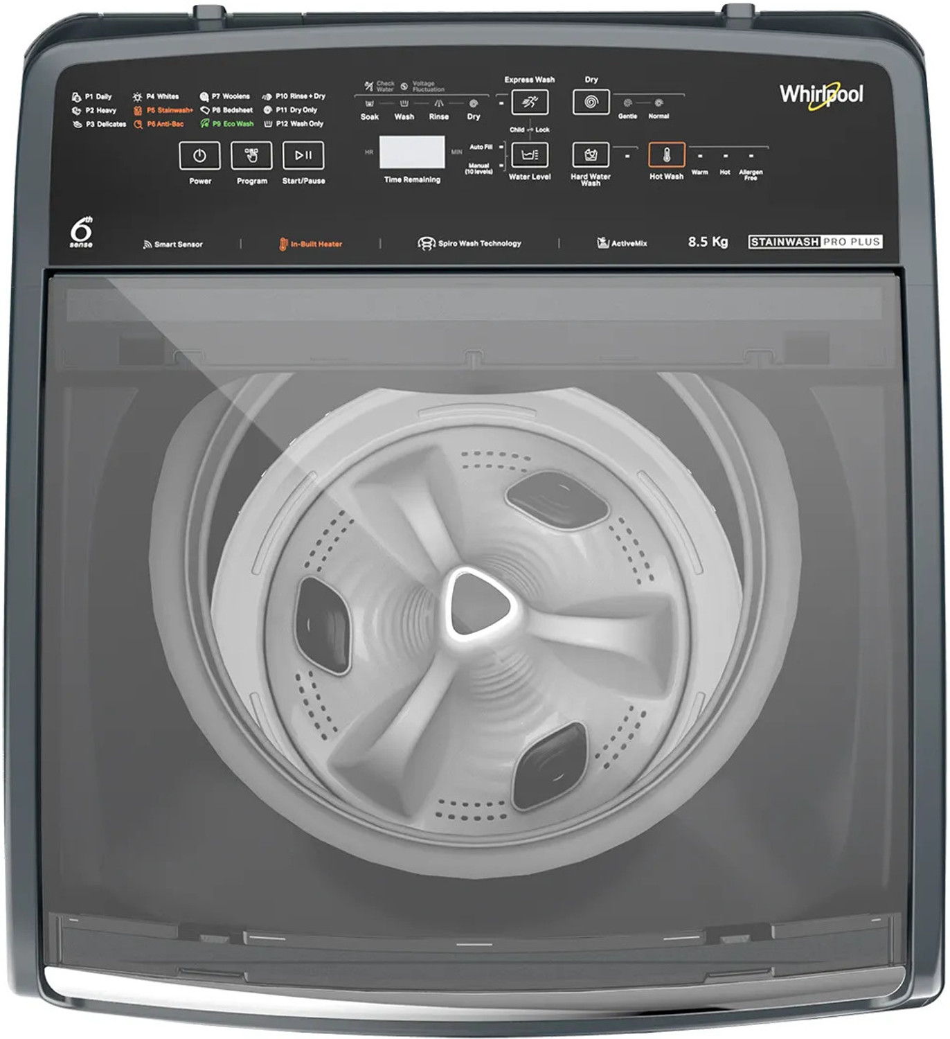 Image of Whirlpool 8.5 kg Fully Automatic Top Load Washing Machine with In-built Heater Grey