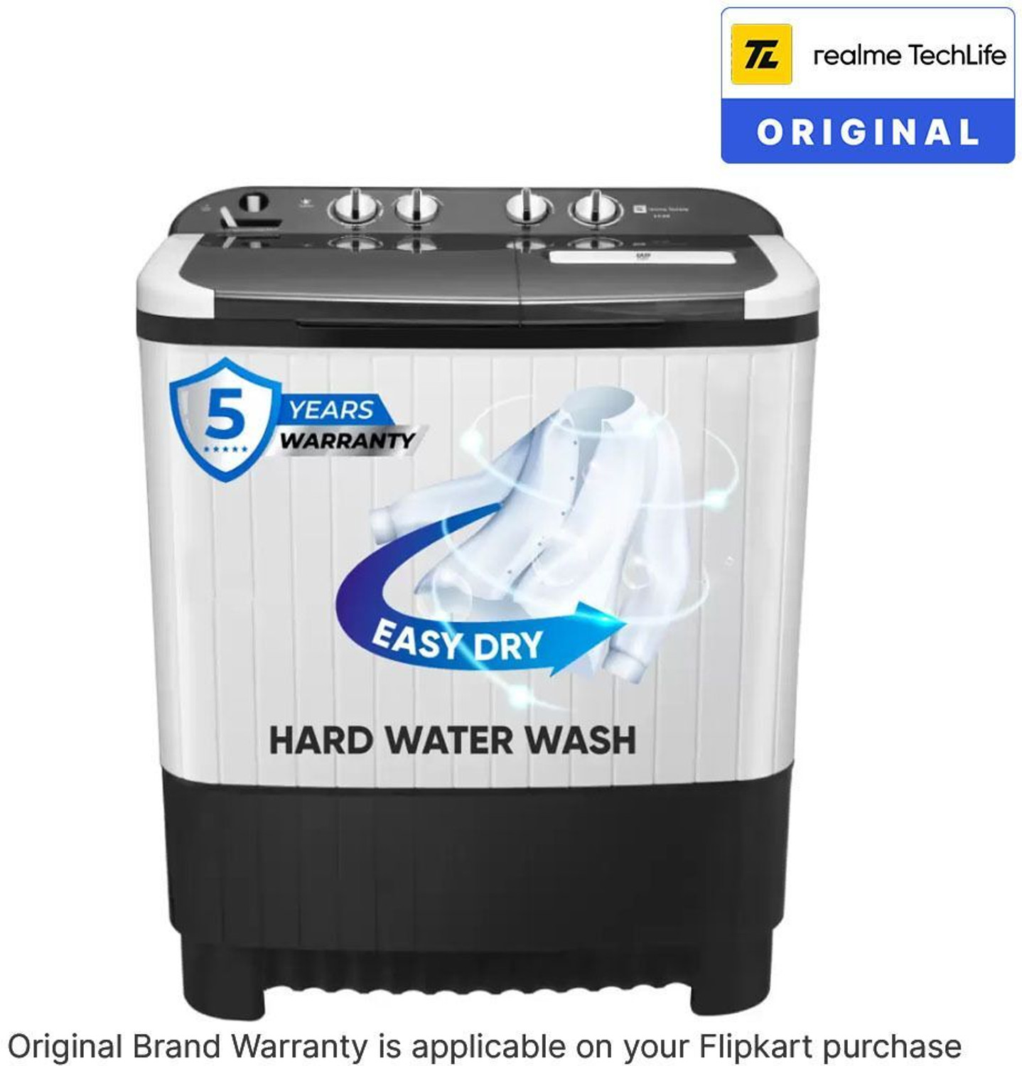 Image of realme TechLife 8 kg 5 Star Rating Semi Automatic Top Load Washing Machine White, Black