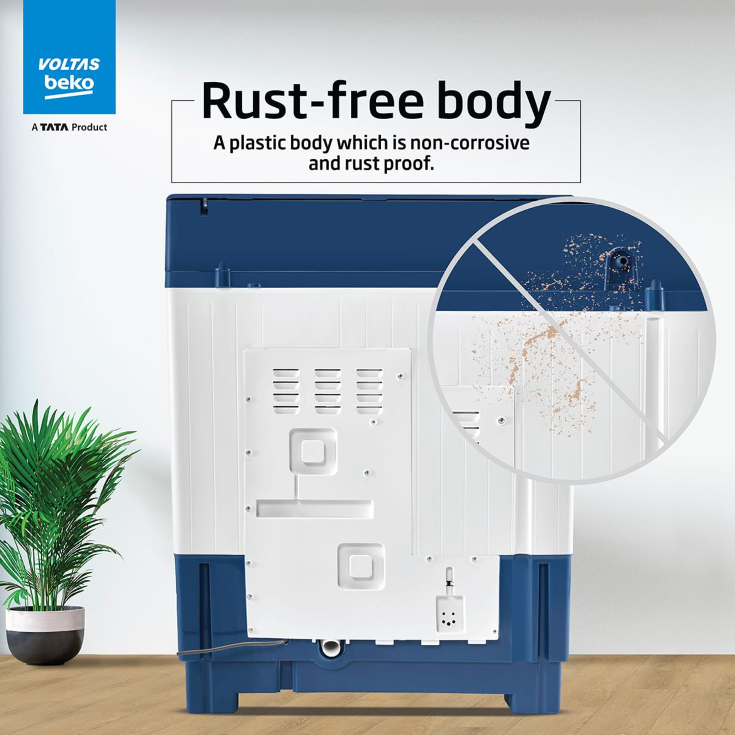 Image of Voltas 8.5 kg Semi Automatic Top Load Washing Machine Blue, White
