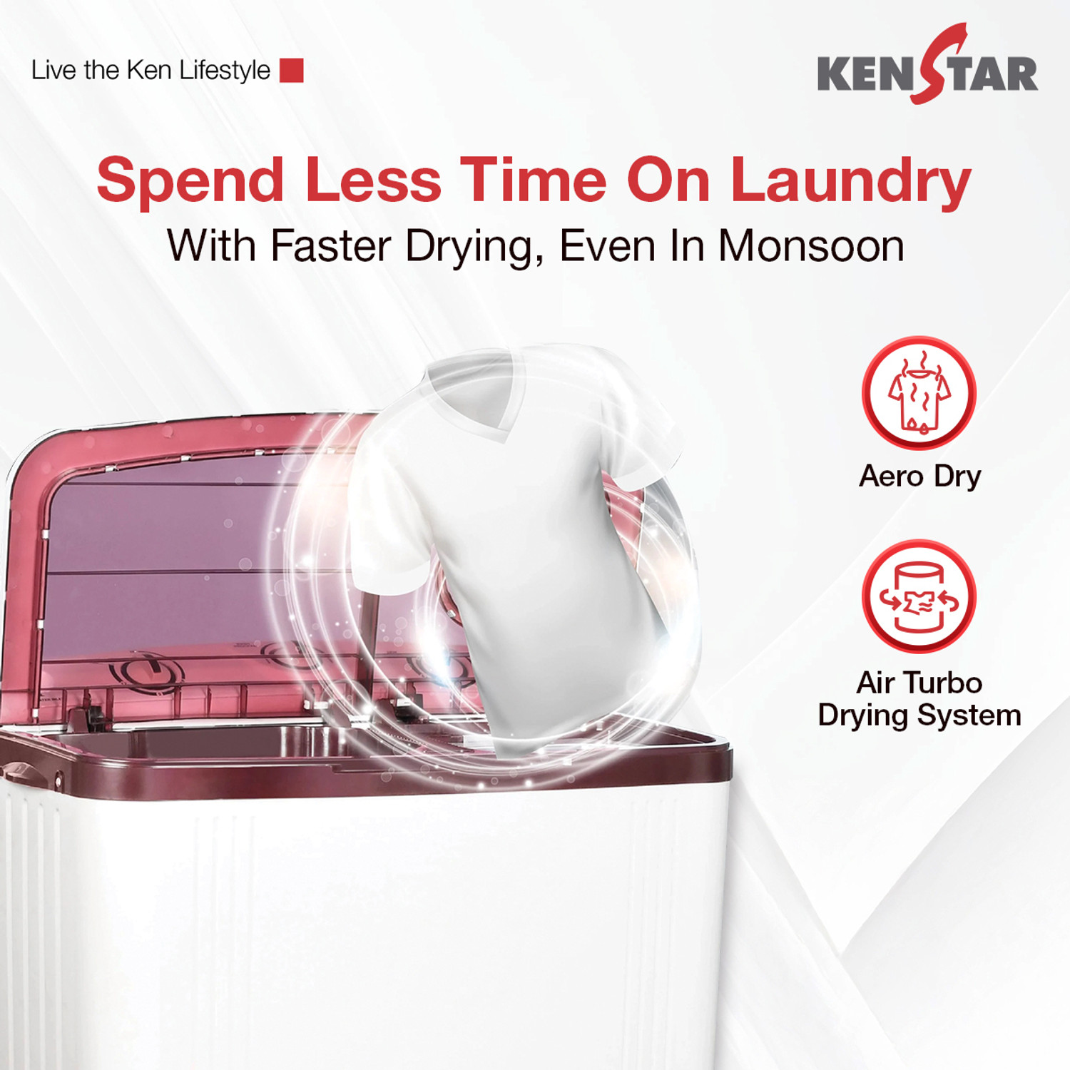 Image of Kenstar 6 kg Semi Automatic Top Load Washing Machine Maroon, White