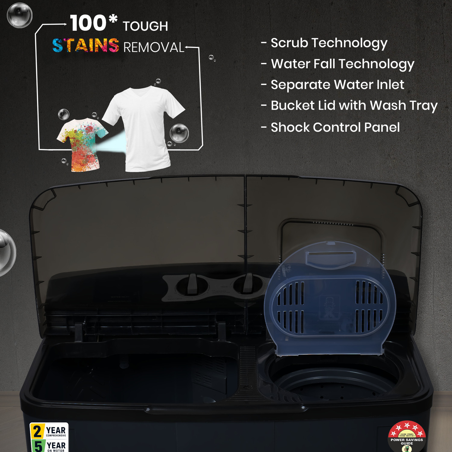 Image of FOXSKY 8.2 kg Semi Automatic Top Load Washing Machine Grey