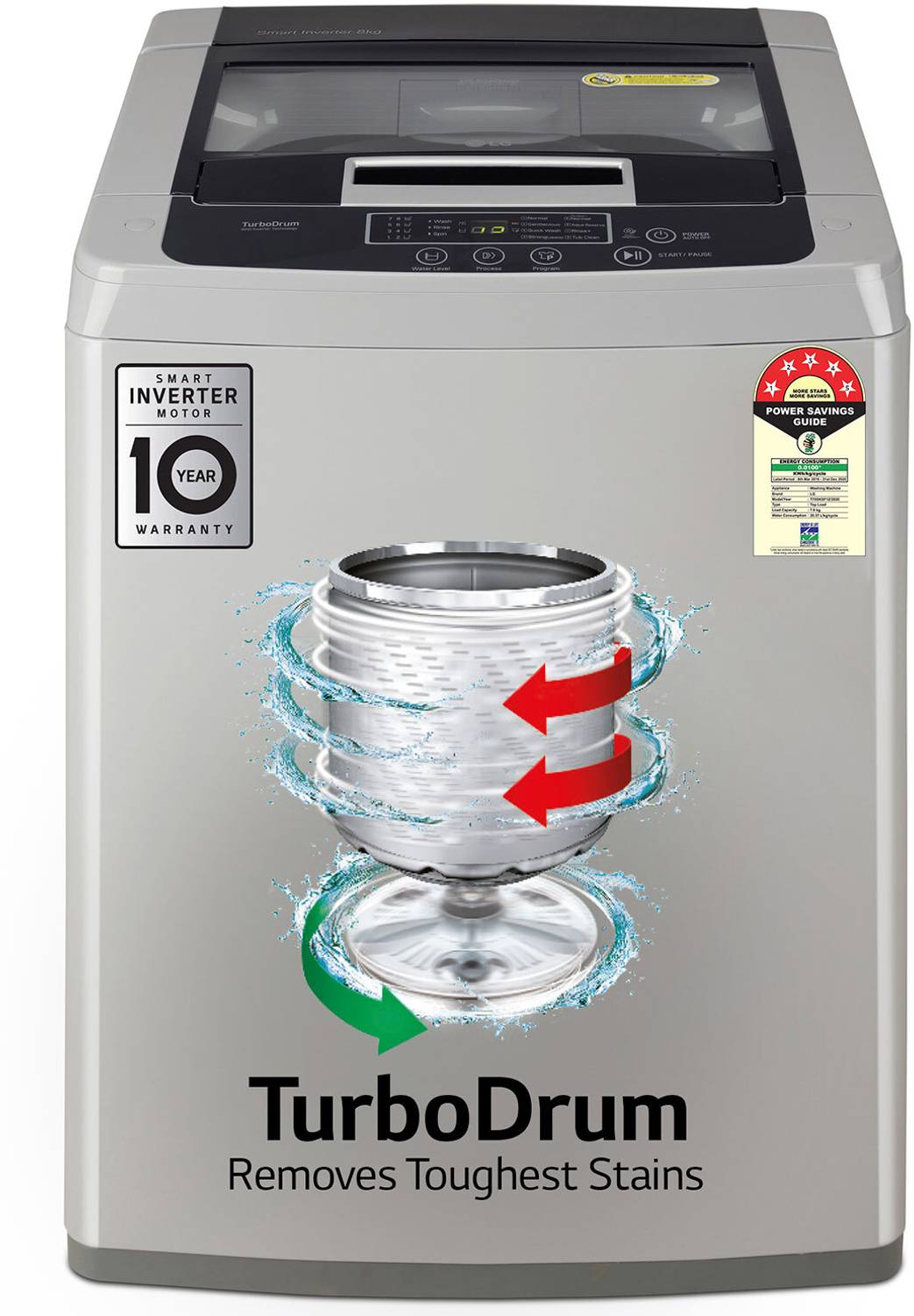 LG 8 kg Silver Top Load Washing Machine - Image 1