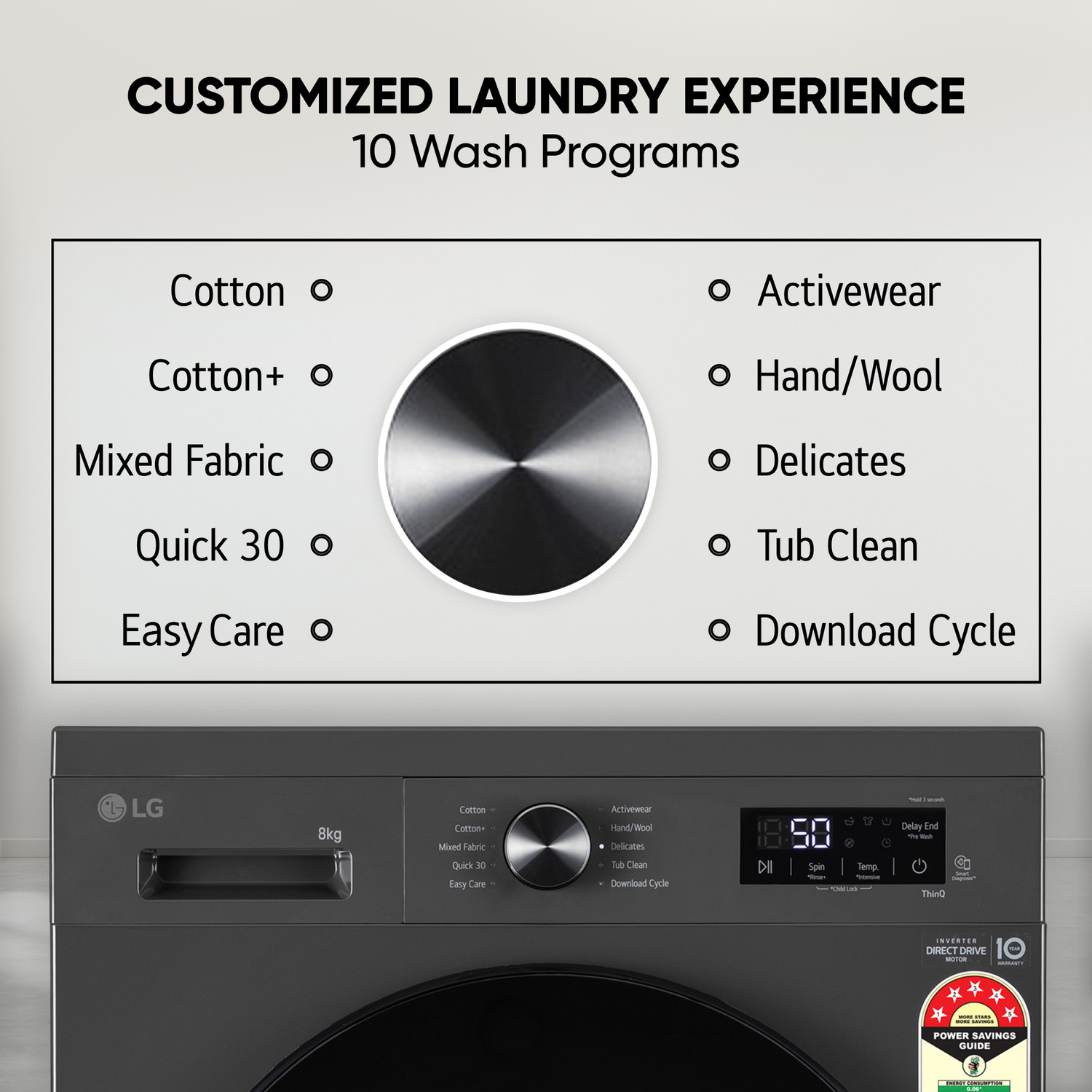 Image of LG 8 kg 5 Star, Inverter Direct Drive Technology, Wi-Fi Enabled, 6 Motion DD, Steam Fully Automatic Front Load Washing Machine with In-built Heater Grey, Black
