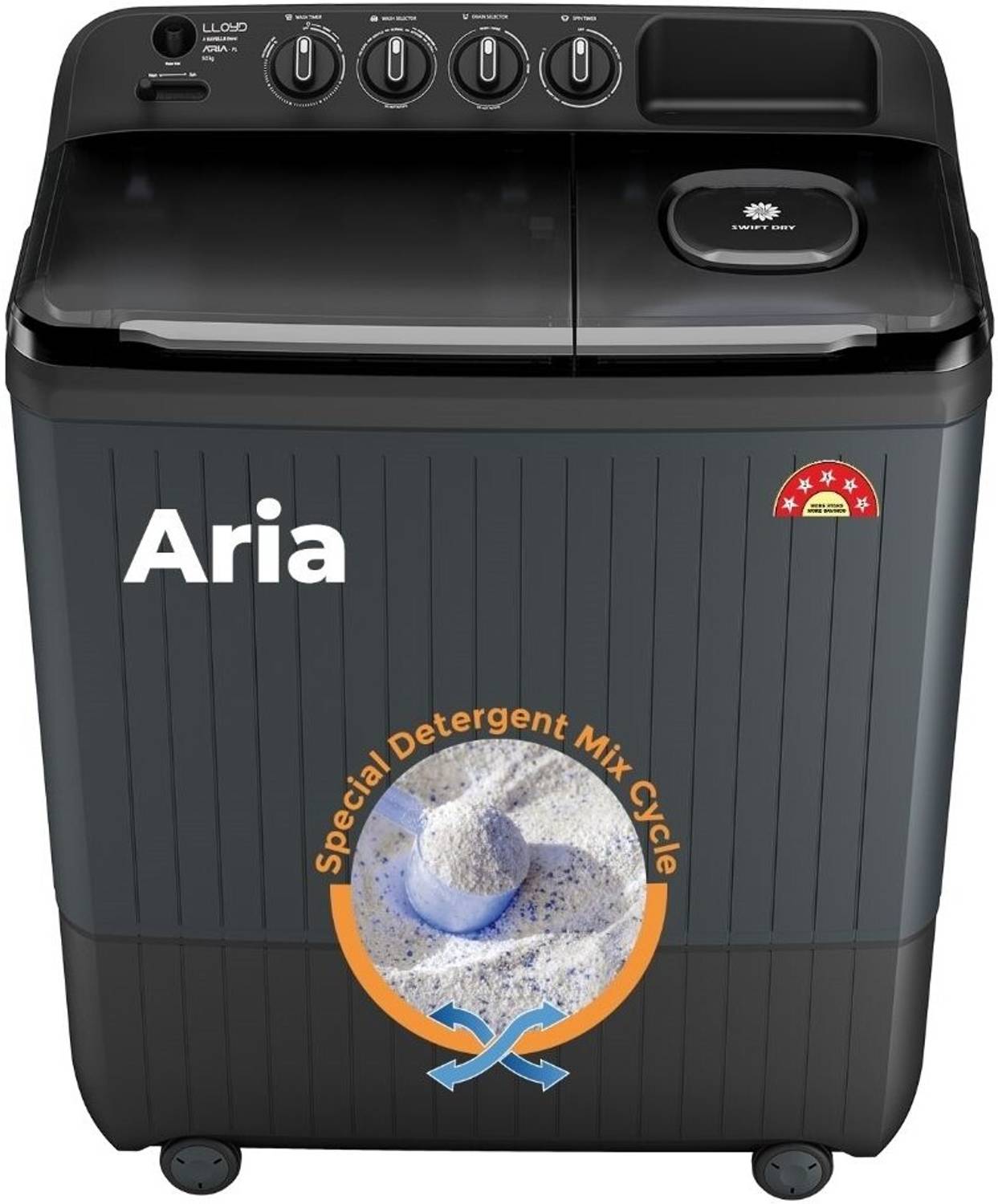 Lloyd 9 kg Semi Automatic Top Load Washing Machine Black, Grey