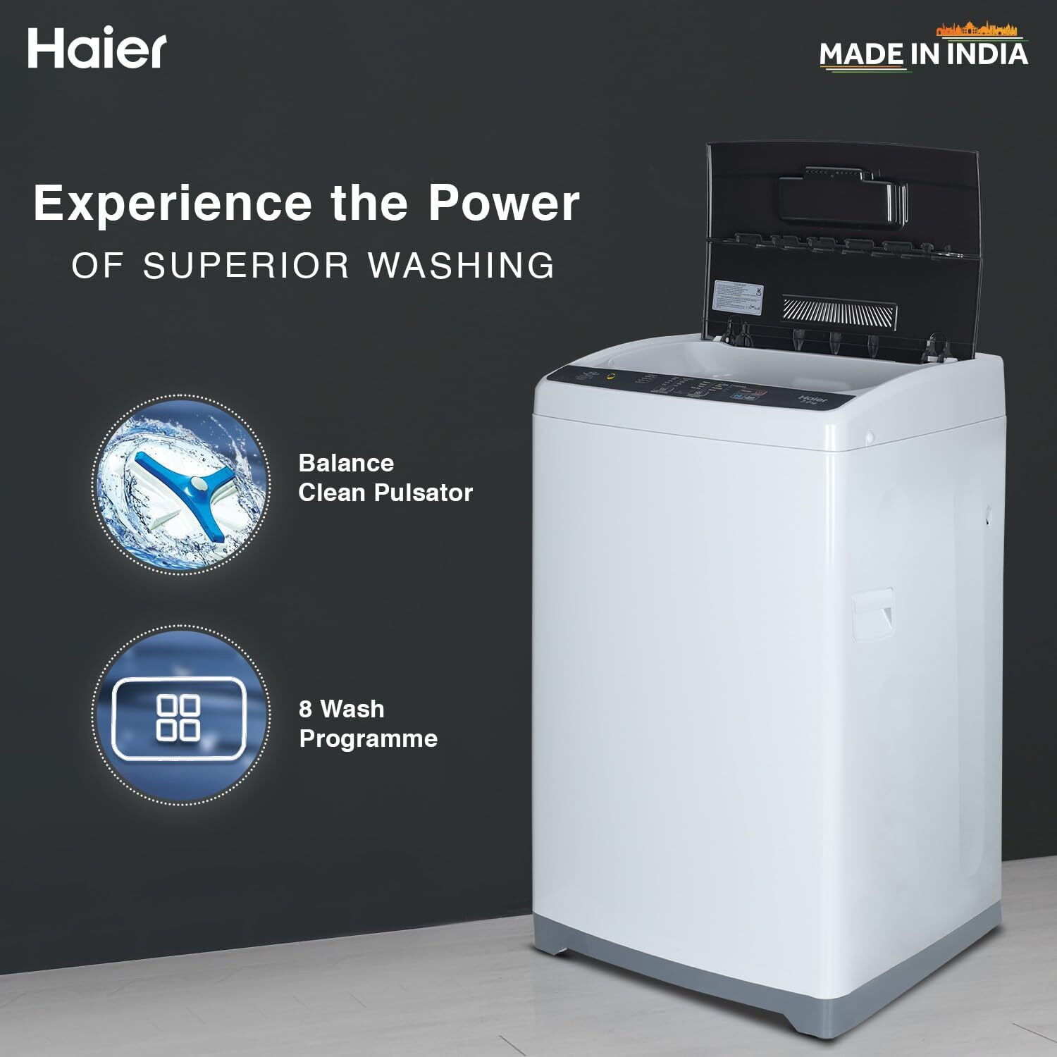 Image of Haier 6.5 kg 5 Star Oceanus Wave Drum Washing Machine Fully Automatic Top Load Grey