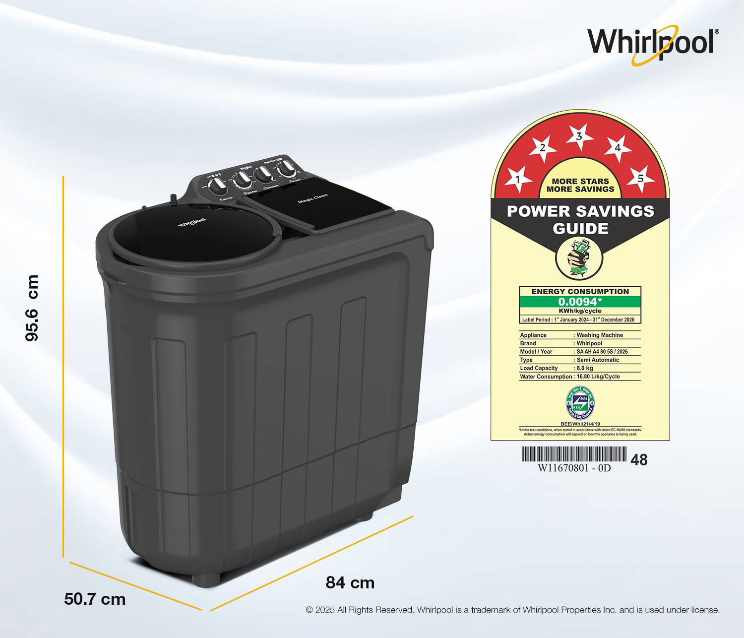 Image of Whirlpool 8 kg Semi Automatic Top Load Washing Machine Grey
