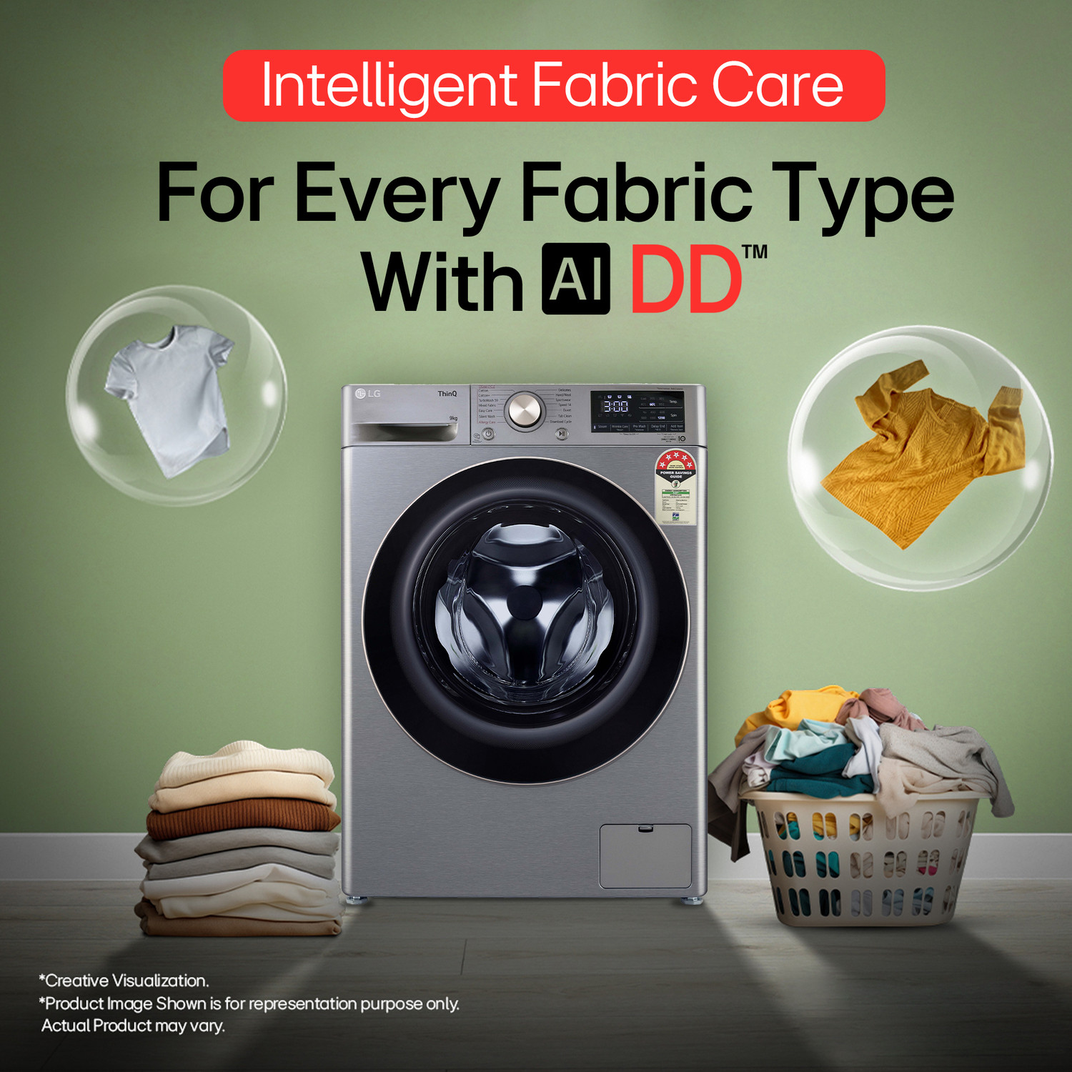 Image of LG 9 kg 5 Star, AI Direct Drive Technology, Wi-Fi Enabled, Steam+ With Wrinkle Care, Intelligent & Convenient Fabric Care, Allergy Care, In-Built Heater Fully Automatic Front Load Washing Machine with In-built Heater Grey