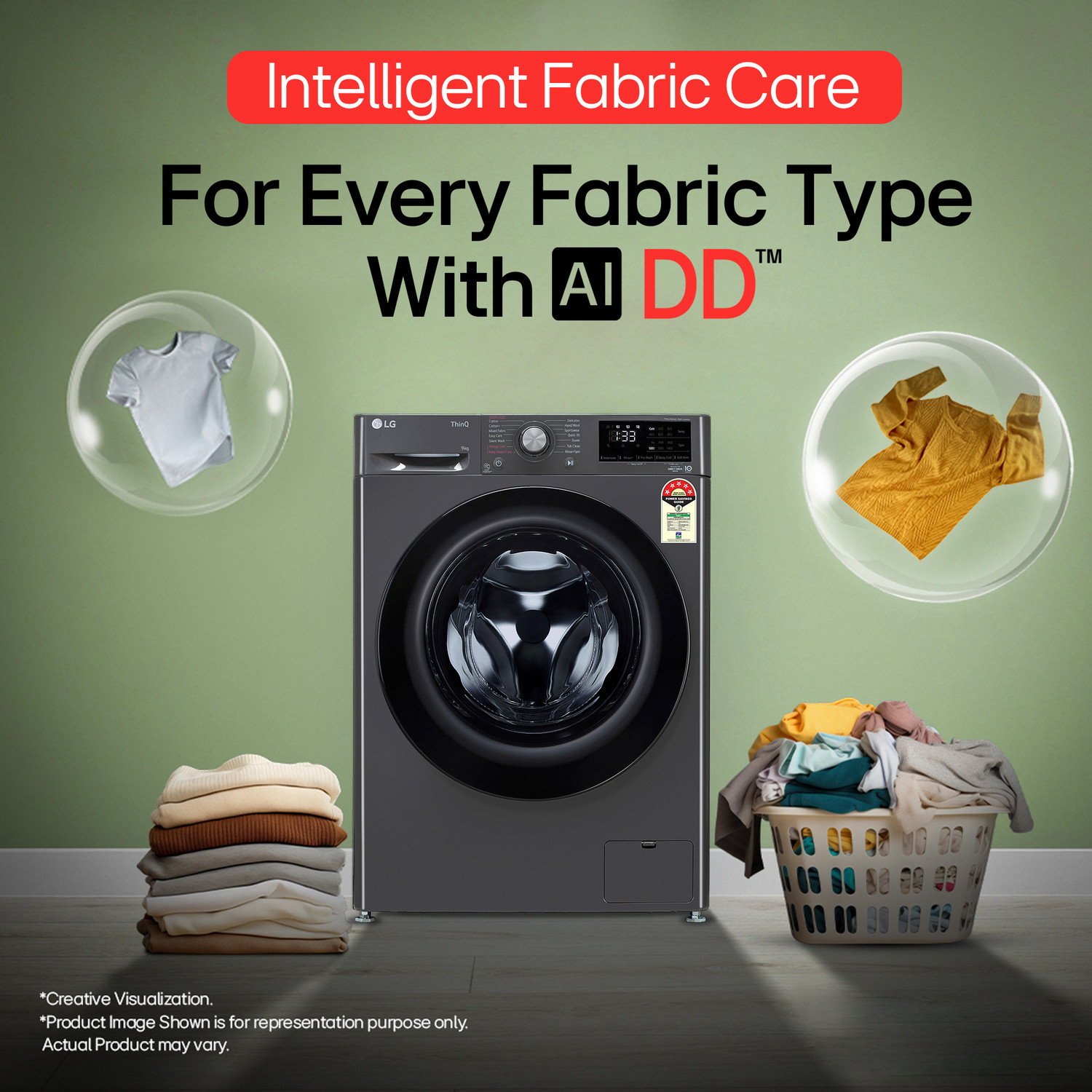 Image of LG 9 kg 5 Star with AI Direct Drive, 6 Motion, Inverter Direct Drive, Steam and Wi-Fi Enabled Fully Automatic Front Load Washing Machine with In-built Heater Black
