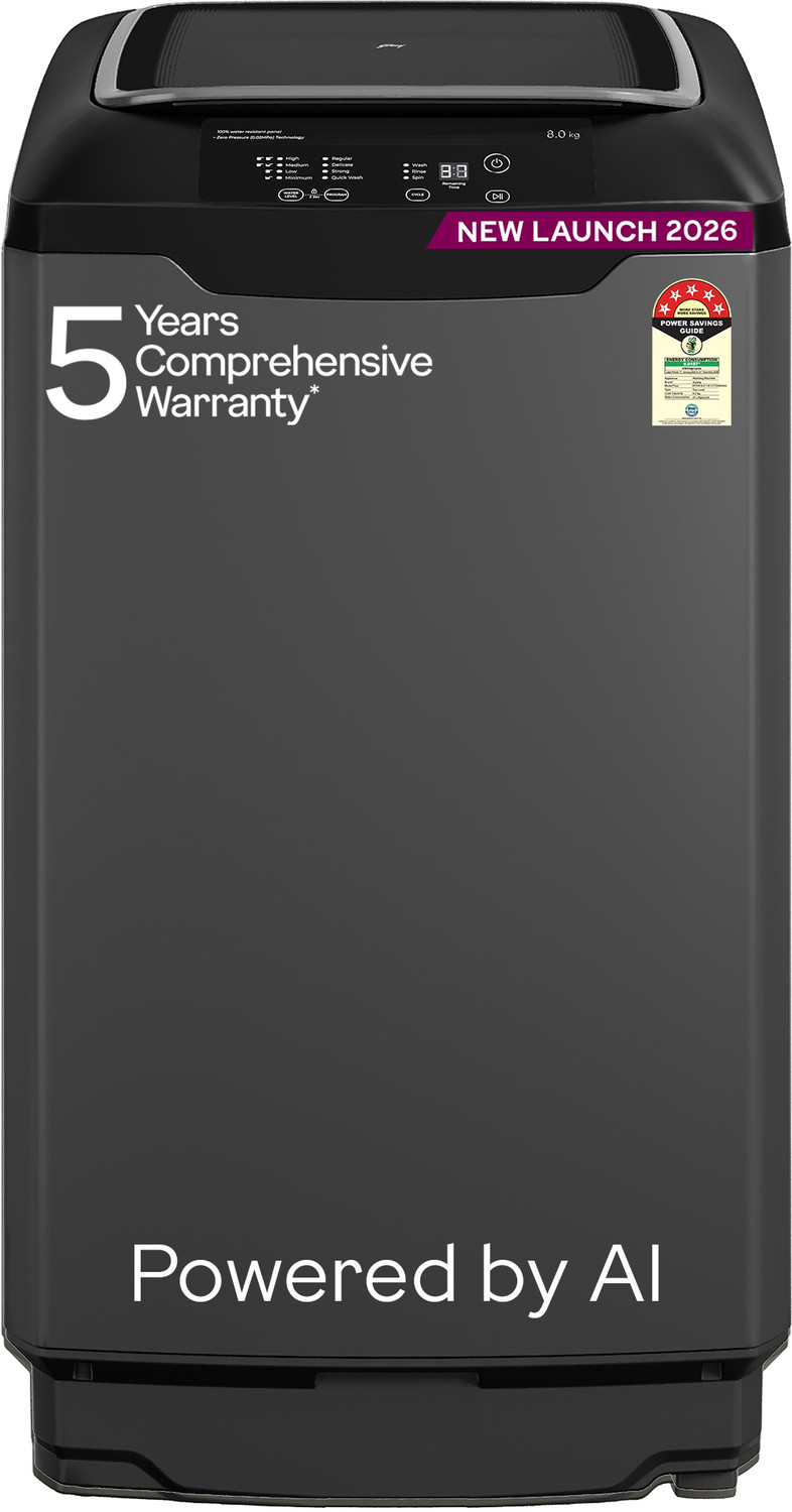 Image of Godrej 8 kg 5 Star Zero Pressure Technology With Roller Coaster Wash and Advanced Digital Display Fully Automatic Top Load Washing Machine Grey