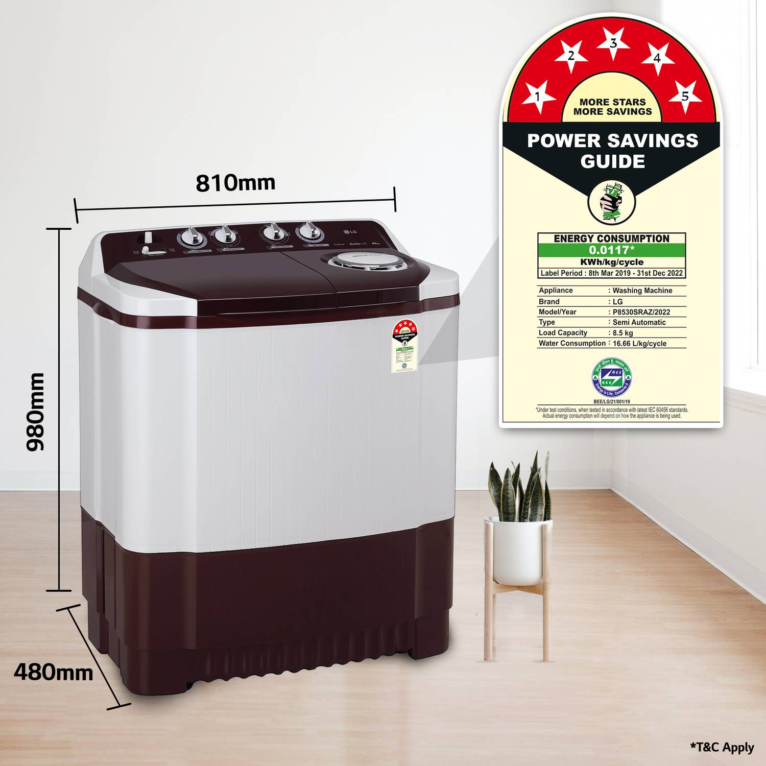 LG 8.5 kg Maroon Semi Automatic Top Load Washing Machine - Image 5
