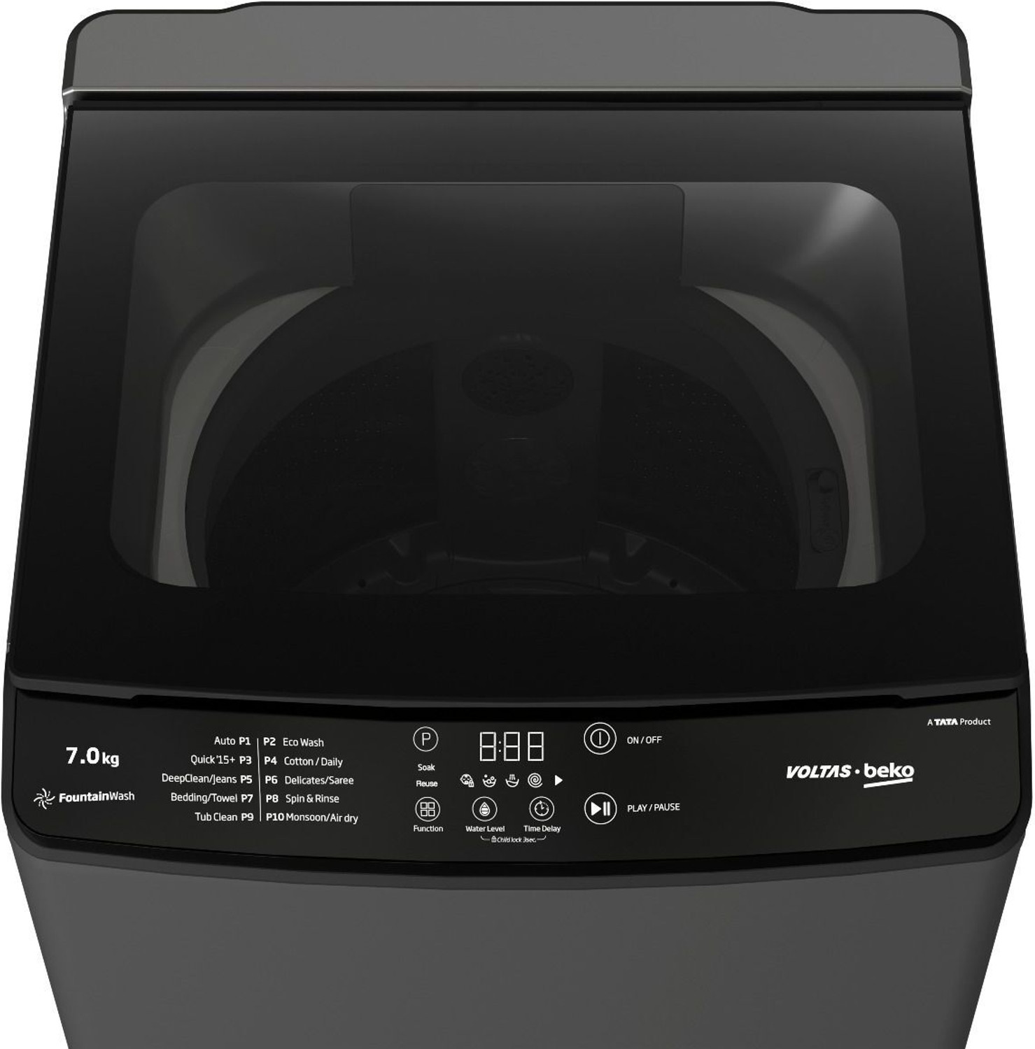 Image of Voltas Beko 7 kg Fully Automatic Top Load Washing Machine with In-built Heater Grey