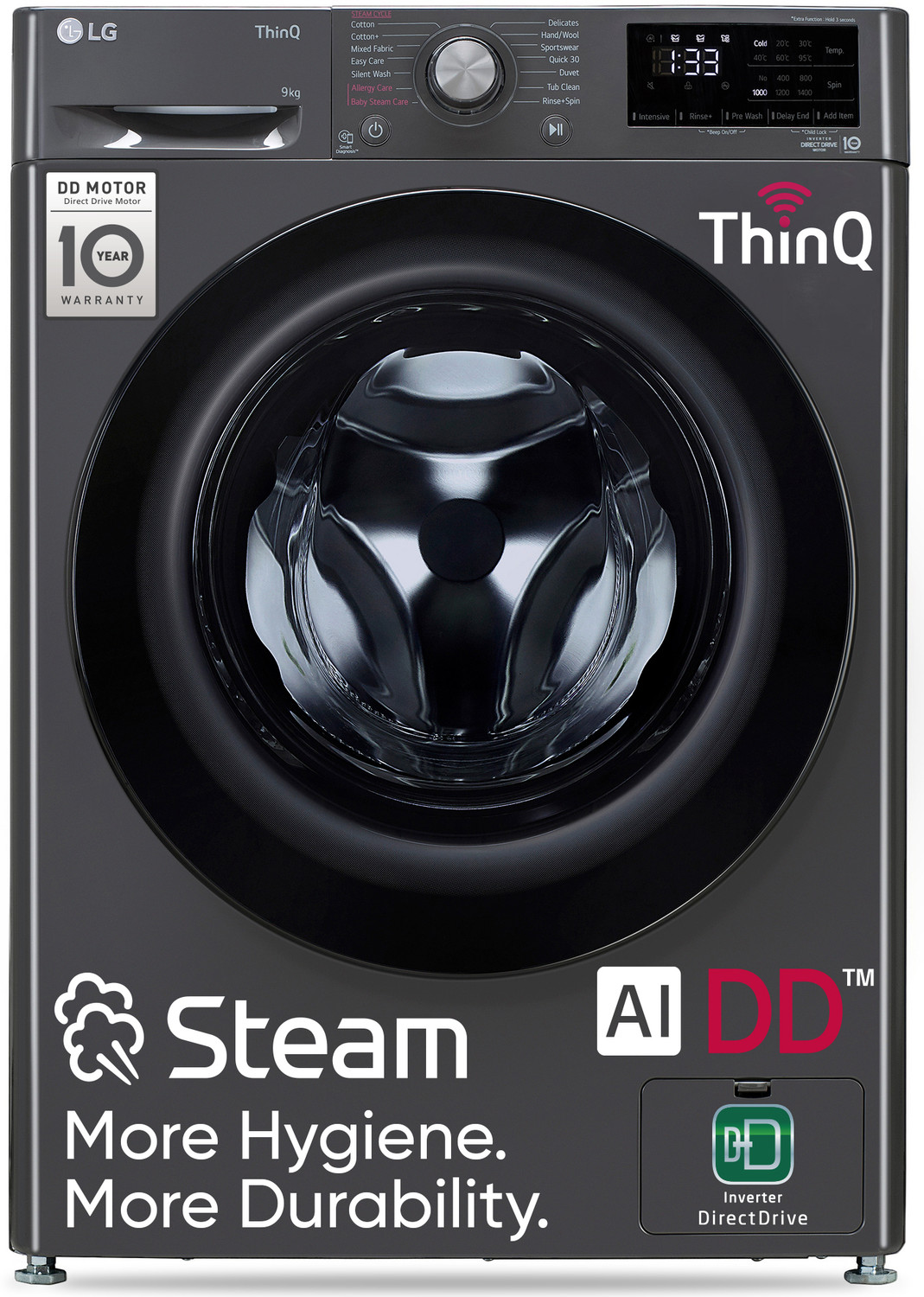 Image of LG 9 kg 5 Star with AI Direct Drive, 6 Motion, Inverter Direct Drive, Steam and Wi-Fi Enabled Fully Automatic Front Load Washing Machine with In-built Heater Black