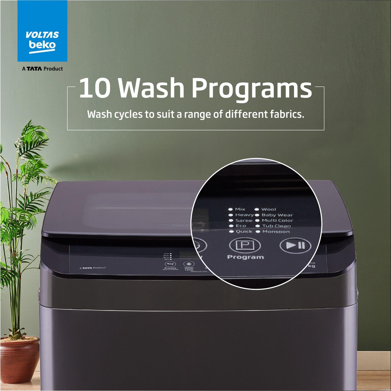 Image of Voltas Beko by A Tata Product 9 kg with Double waterfall, Multiple Wash Program, Waterproof IPX4 panel and Monsoon Dry option Fully Automatic Top Load Washing Machine Black, Grey