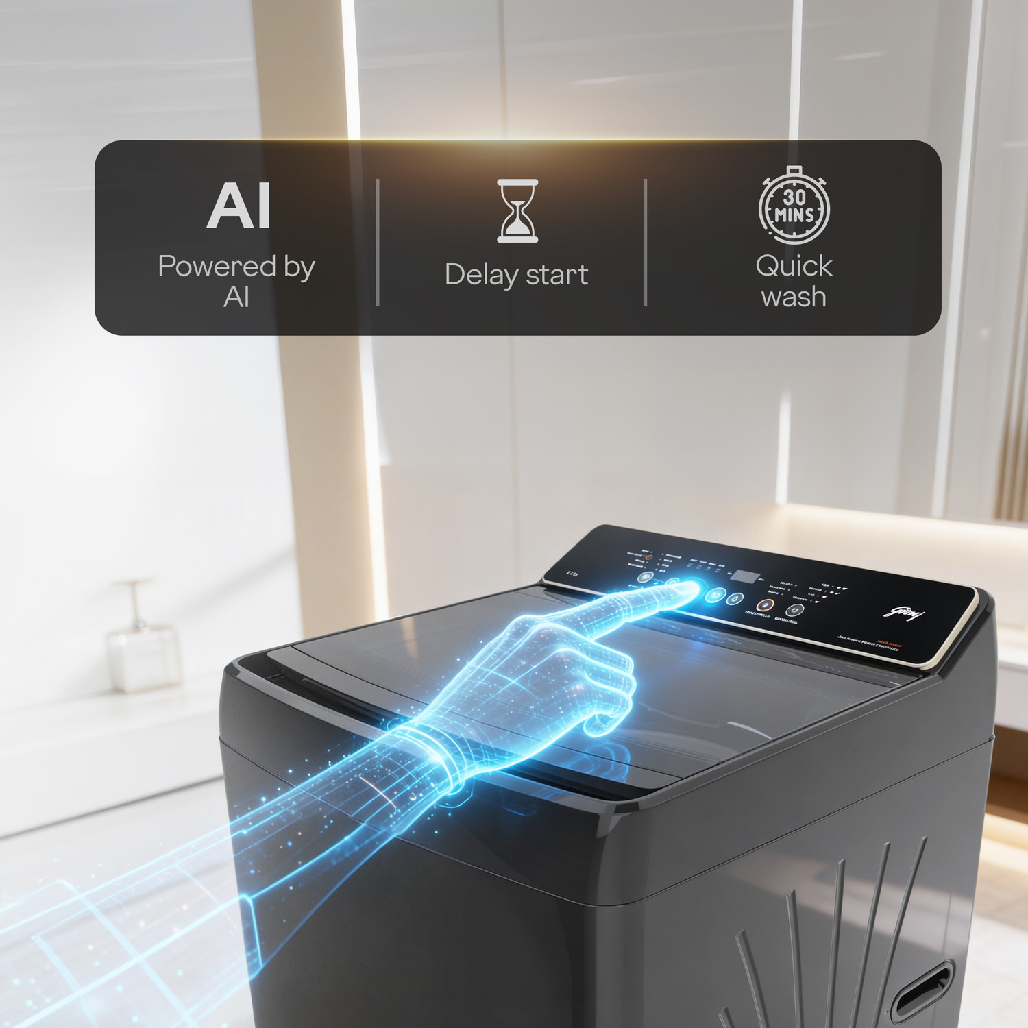 Image of Godrej 7.5 kg Fully Automatic Top Load Washing Machine with In-built Heater Black