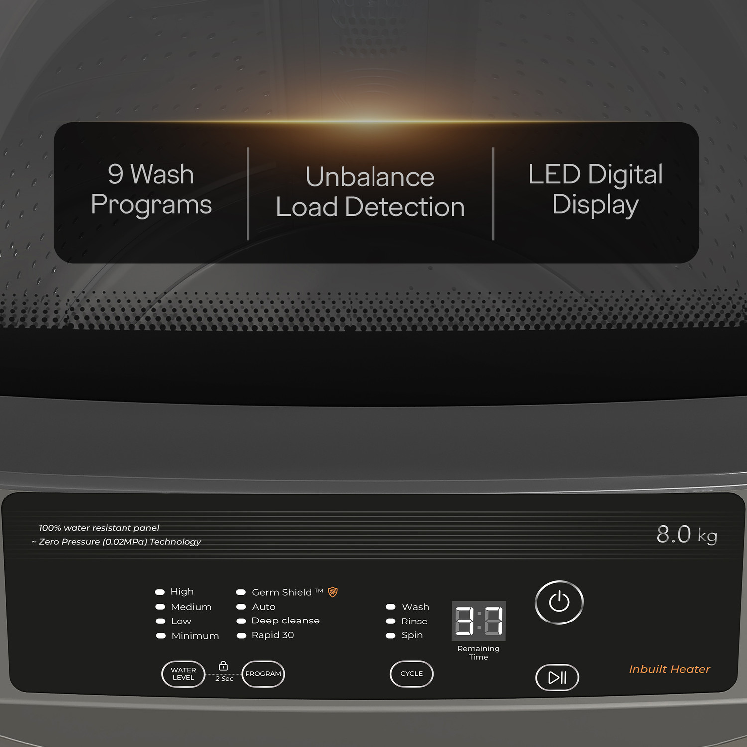 Image of Godrej 8 kg 5 Star Zero Pressure Technology With Roller Coaster Wash and Advanced Digital Display Fully Automatic Top Load Washing Machine Grey