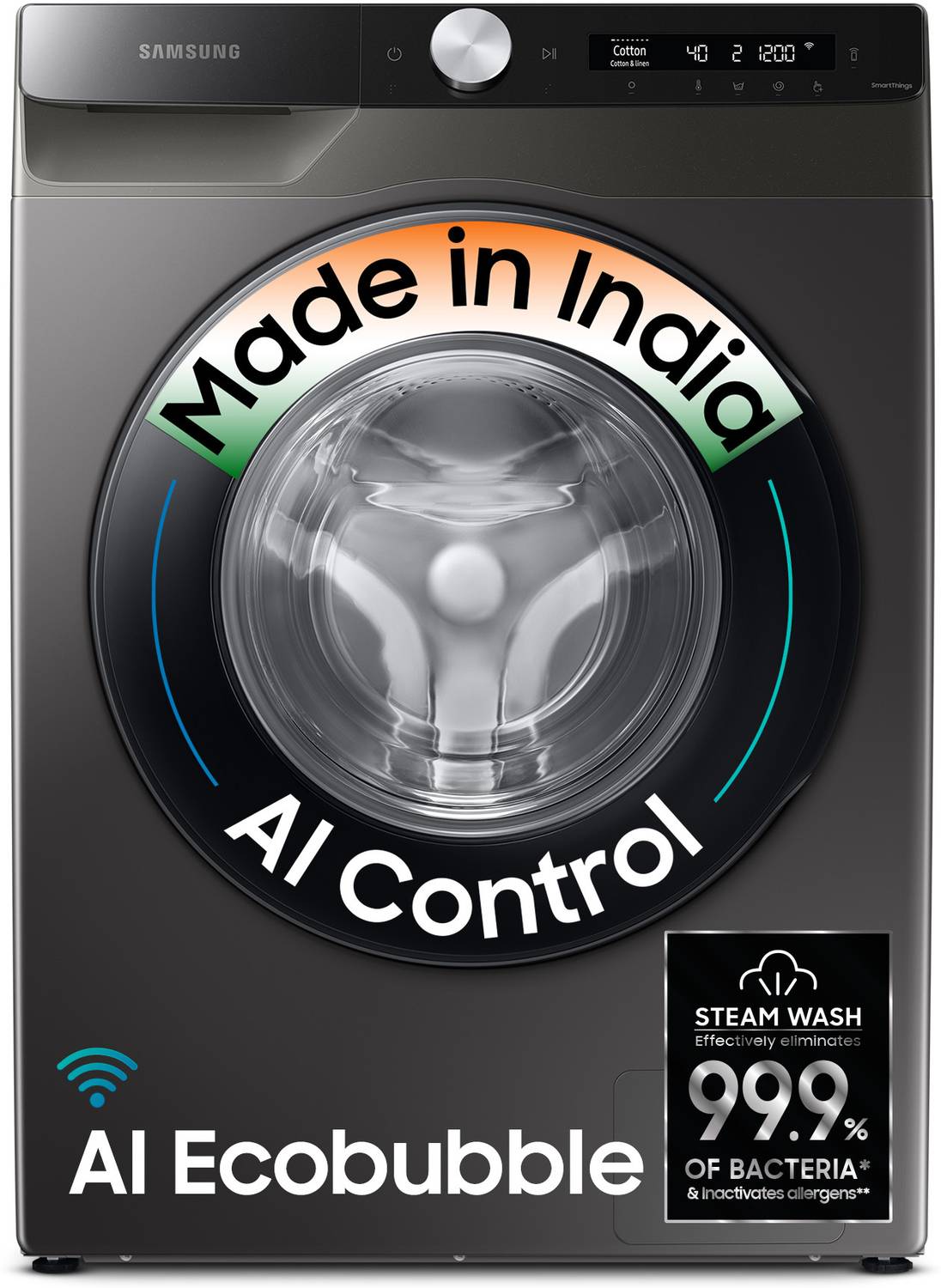 Samsung 8 kg 5 star, AI Control, AI Eco Bubble, Wi-Fi Fully Automatic Front Load Washing Machine with In-built Heater Black, Grey