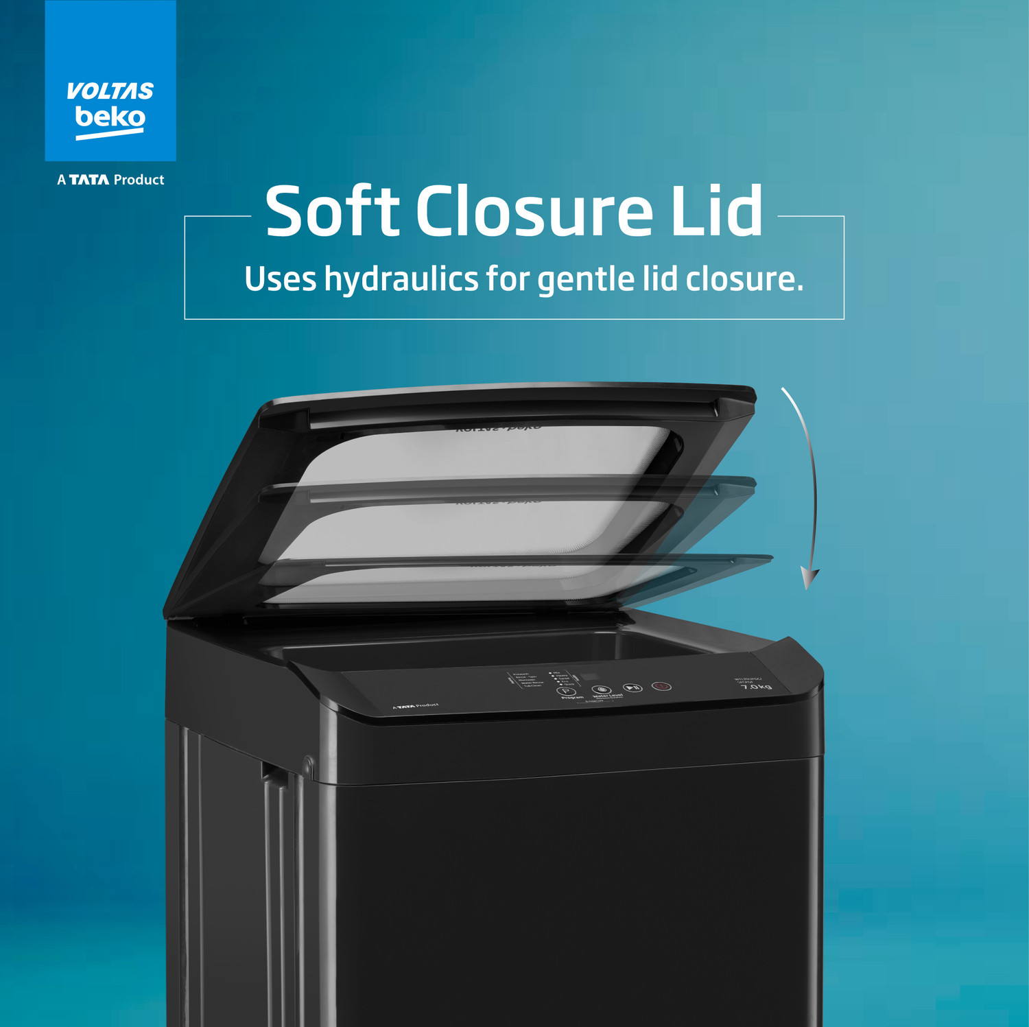 Image of Voltas Beko 7 kg Fully Automatic Top Load Washing Machine Black