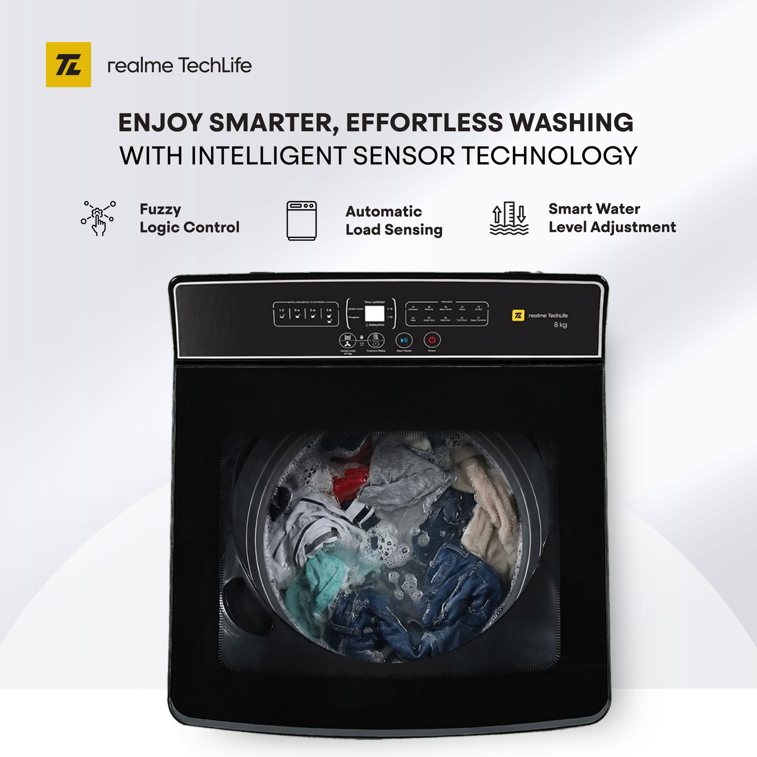 Image of realme TechLife 8 kg with Smart Sensors and Powerful Motor Fully Automatic Top Load Washing Machine Grey
