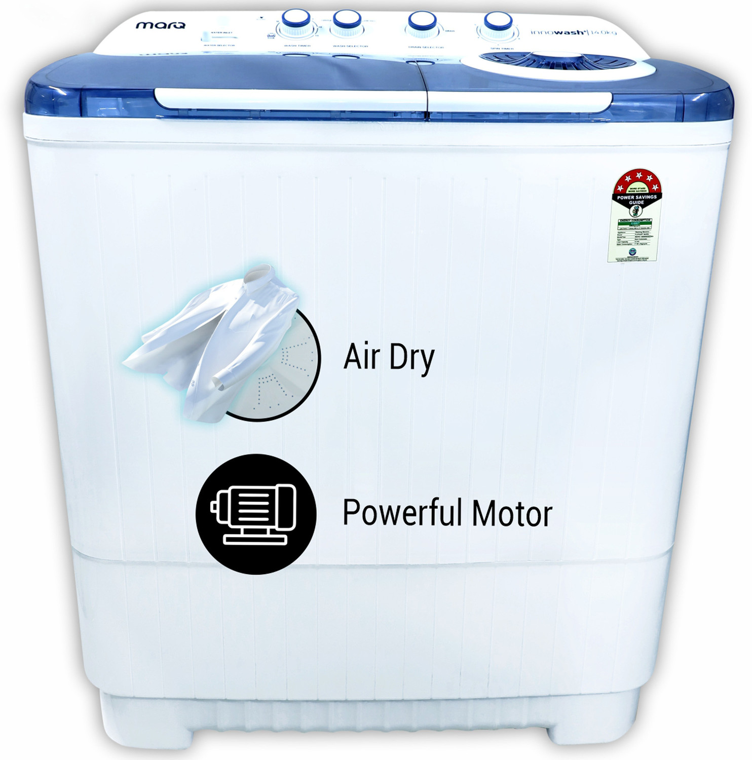 Image of MarQ by Flipkart 14 kg Semi Automatic Top Load Washing Machine Blue