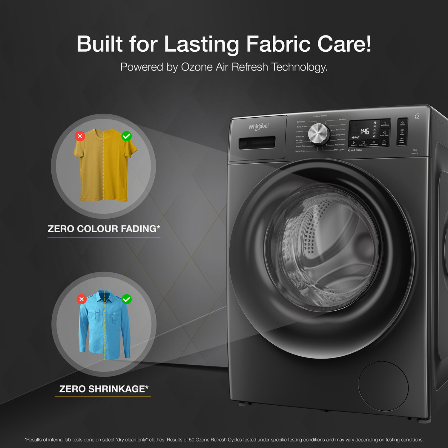 Image of Whirlpool 9 kg Ozone Technology 5 Star Inverter 100+ Tough Stains, 1200 RPM, Supreme Care Fully Automatic Front Load Washing Machine with In-built Heater Black, Grey