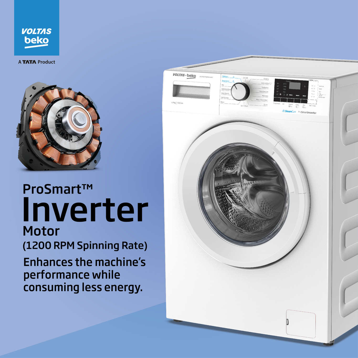 Image of Voltas Beko by A Tata Product 7 kg 5 Star Fully Automatic Front Load Washing Machine with In-built Heater White