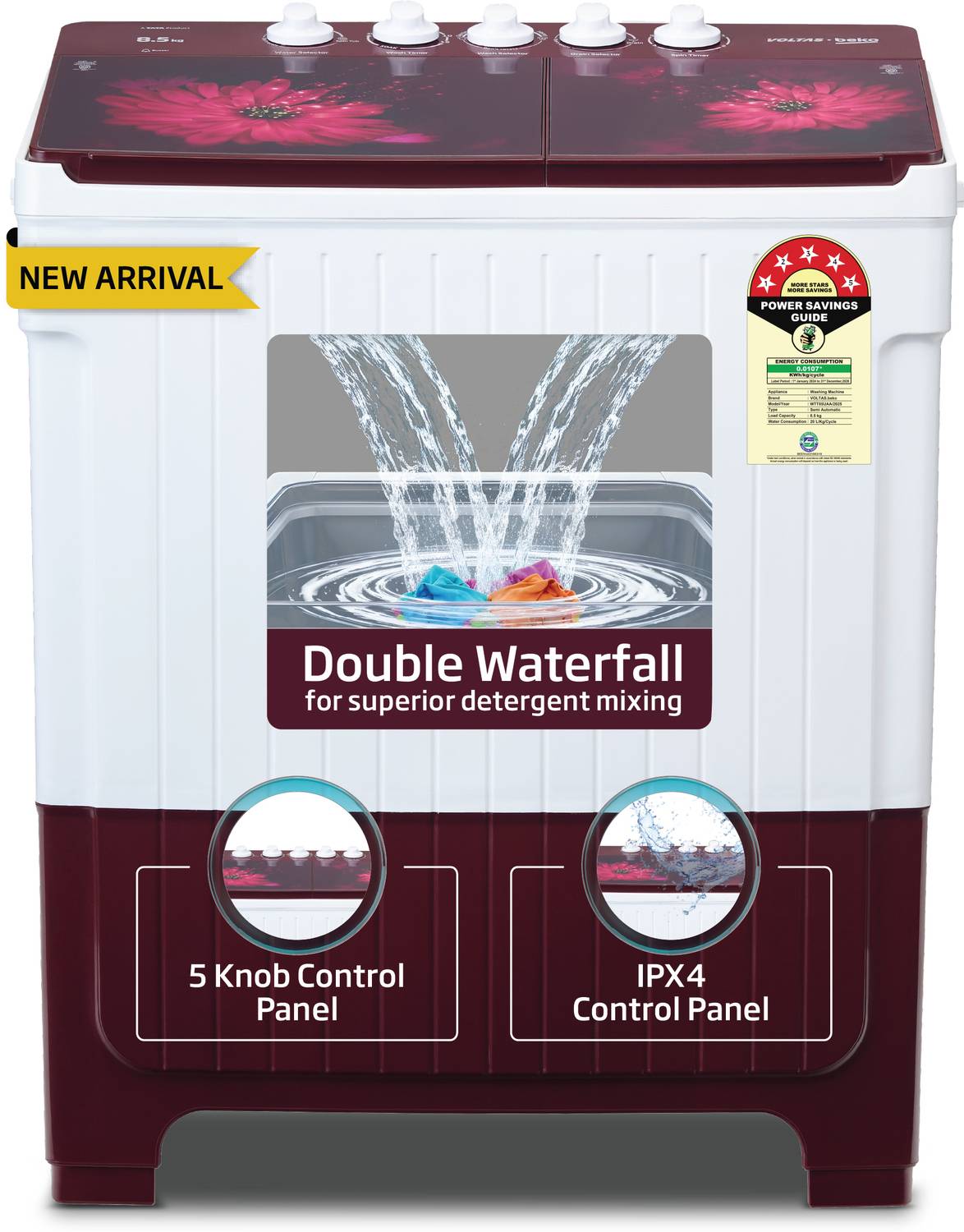 Voltas Beko 8.5 kg 5 Star Semi Automatic Top Load Multicolor (WTT