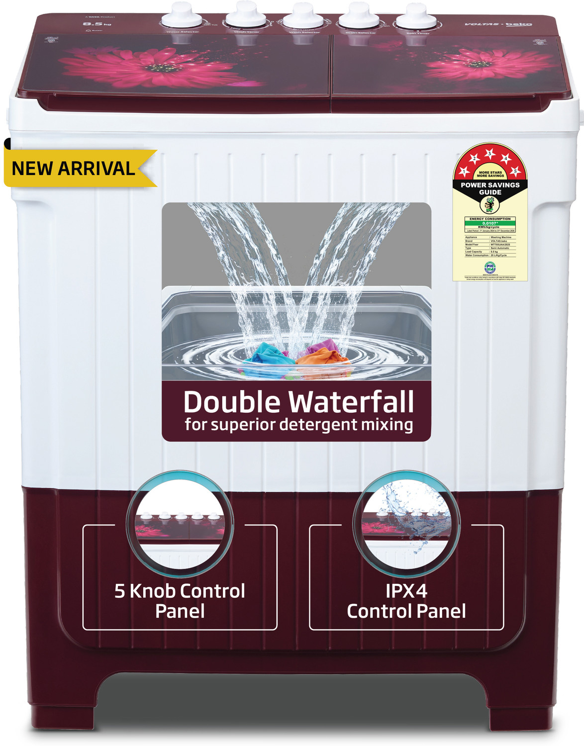 Image of Voltas Beko by A Tata Product 8.5 kg 5 Star Semi Automatic Top Load Washing Machine Multicolor