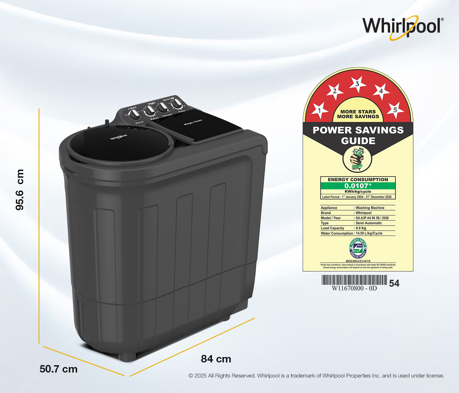 Image of Whirlpool 9 kg Semi Automatic Top Load Washing Machine Grey