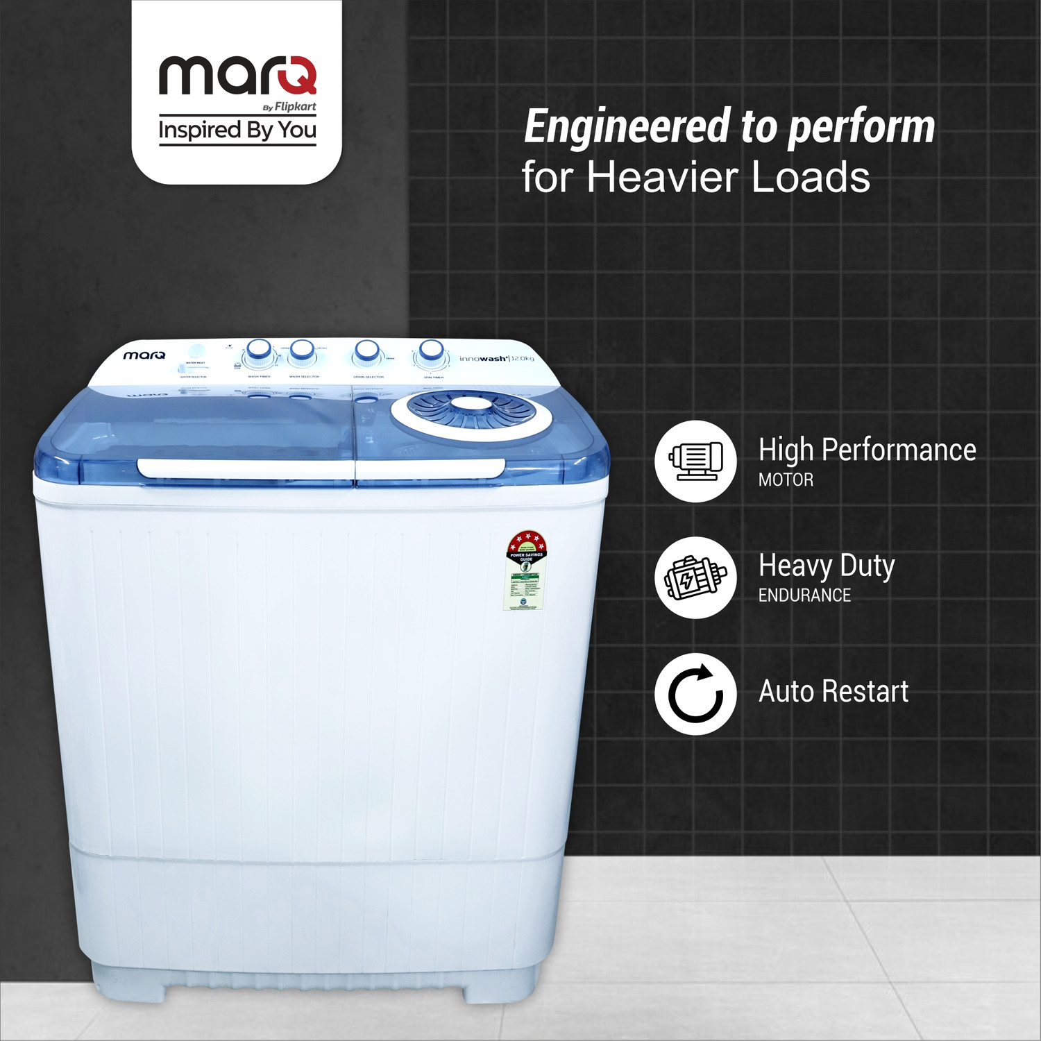 Image of MarQ by Flipkart 12 kg Semi Automatic Top Load Washing Machine Blue