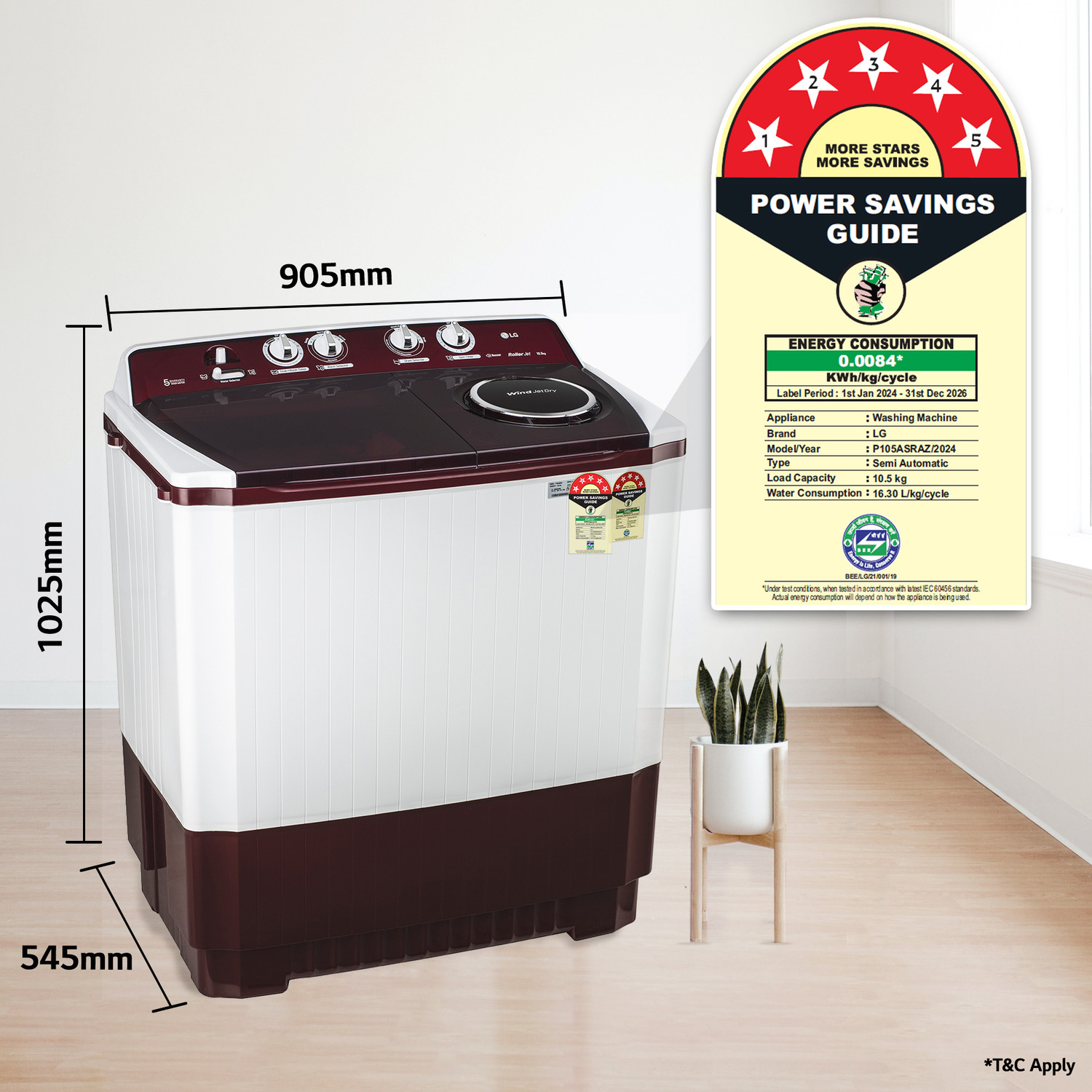 Image of LG Electronics 10.5 kg Semi Automatic Top Load Washing Machine Maroon, White